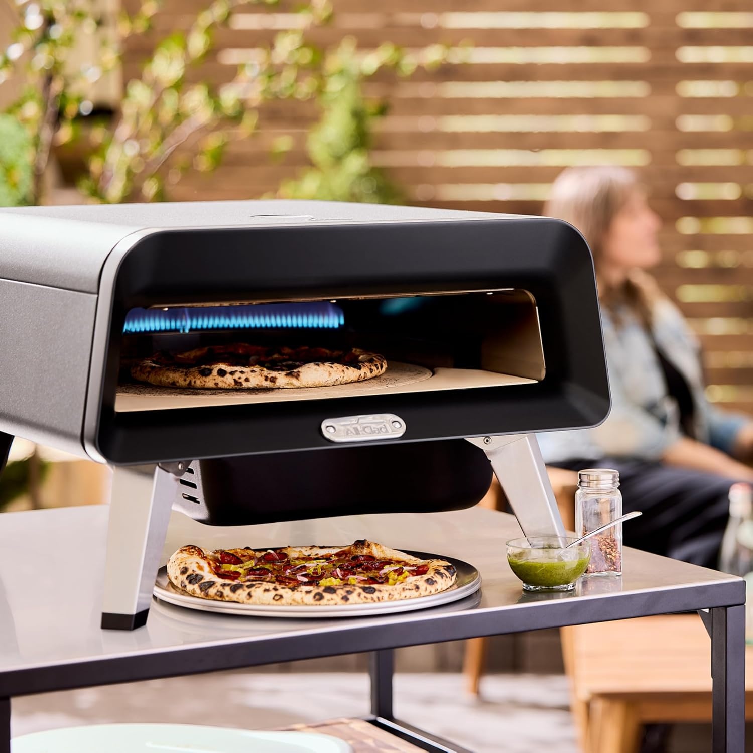image:imageAllClad 16 Gas Pizza Oven Outdoor 360 Automatic Rotating Stone for Even Cooking Cooks Pizza in 90 Seconds Includes Aluminum Peel Spatula Portable Oven Pizza Maker Includes Gas Hose amp Regulator