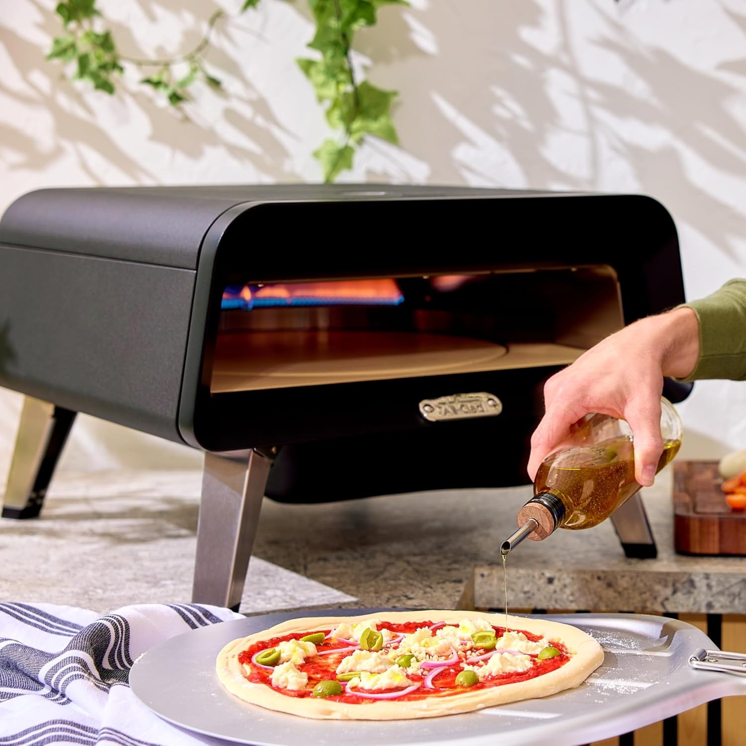 image:imageAllClad 16 Gas Pizza Oven Outdoor 360 Automatic Rotating Stone for Even Cooking Cooks Pizza in 90 Seconds Includes Aluminum Peel Spatula Portable Oven Pizza Maker Includes Gas Hose amp Regulator