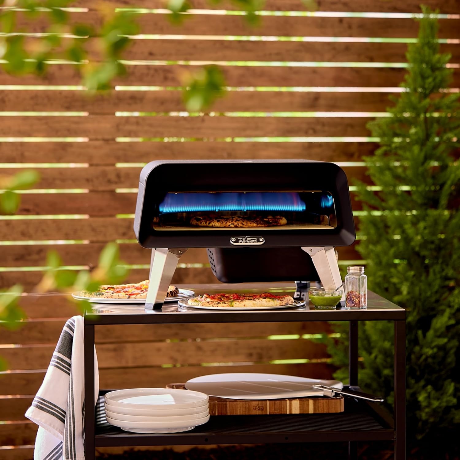 image:imageAllClad 16 Gas Pizza Oven Outdoor 360 Automatic Rotating Stone for Even Cooking Cooks Pizza in 90 Seconds Includes Aluminum Peel Spatula Portable Oven Pizza Maker Includes Gas Hose amp Regulator