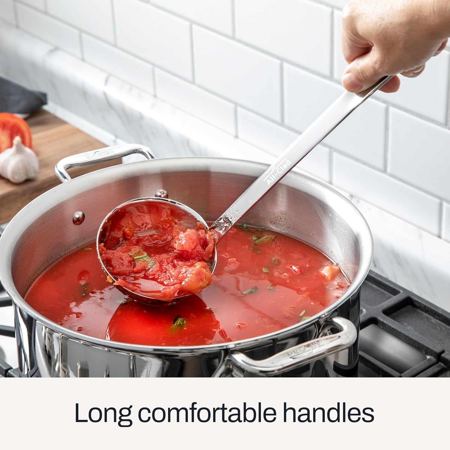 image:imageAllClad 5Piece Stainless Steel Kitchen Utensil Set Includes Ladle Solid Spoon Slotted Spoon Turner amp Storage Caddy HeavyGauge Ergonomic Dishwasher Safe Silver5Piece