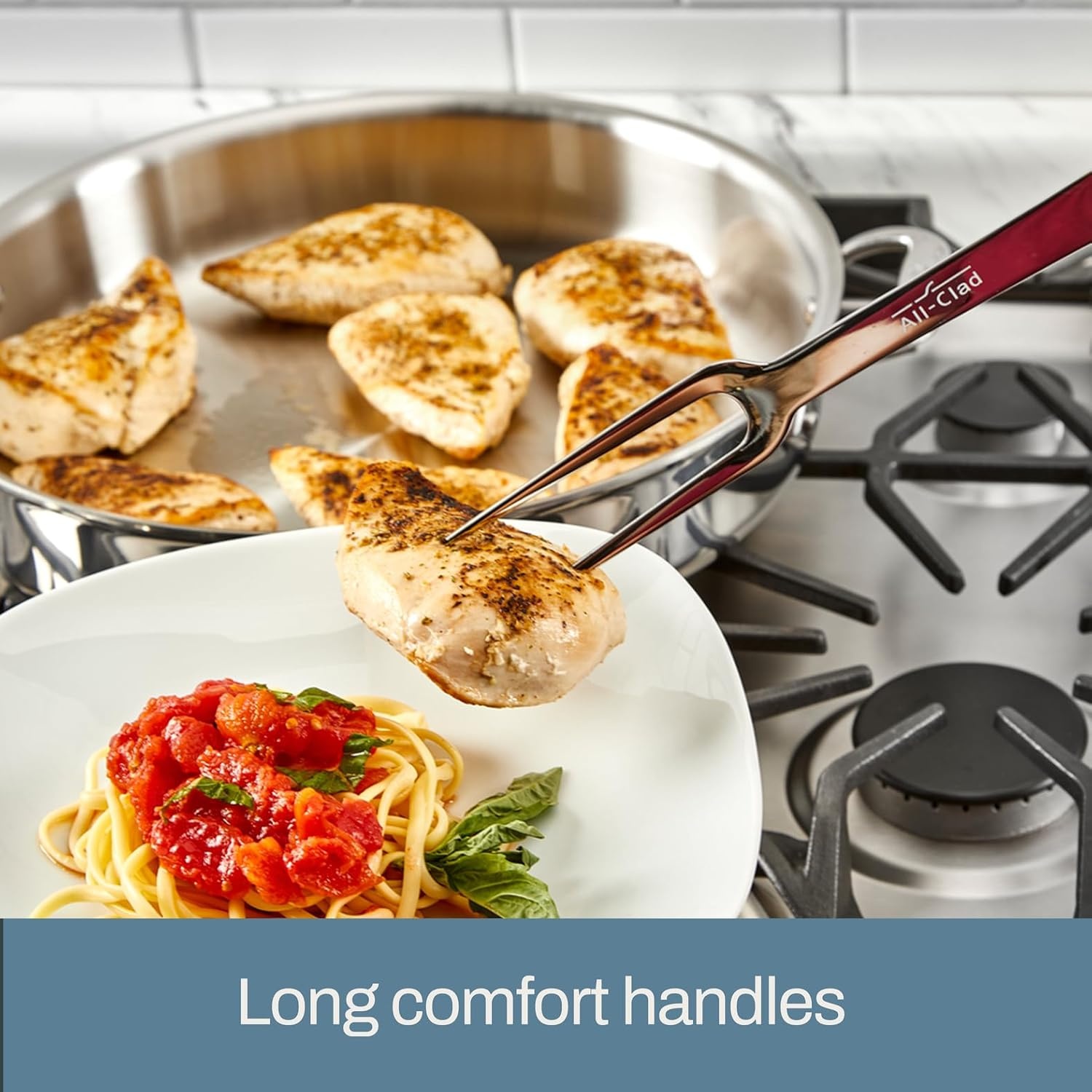 image:imageAllClad 5Piece Stainless Steel Kitchen Utensil Set Includes Ladle Solid Spoon Slotted Spoon Turner amp Storage Caddy HeavyGauge Ergonomic Dishwasher Safe Silver5Piece Pack of 2