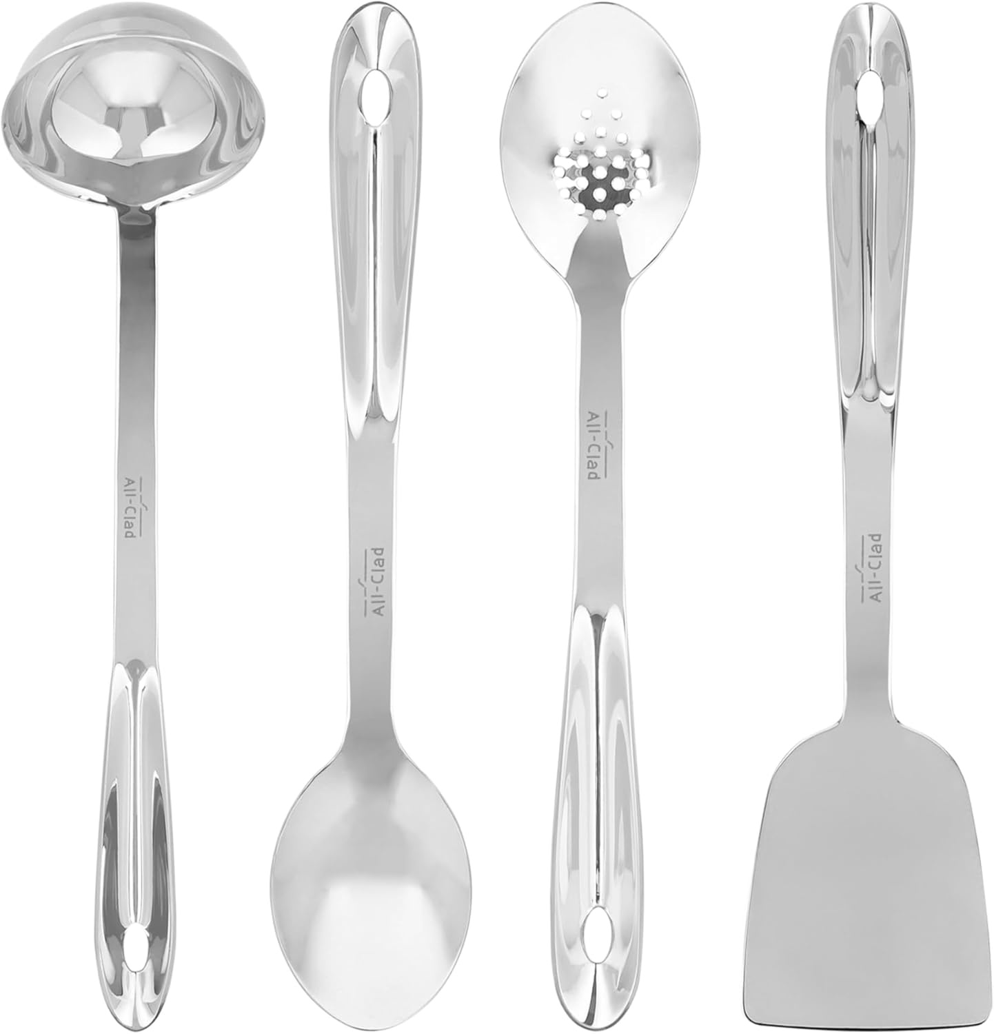 image:imageAllClad 5Piece Stainless Steel Kitchen Utensil Set Includes Ladle Solid Spoon Slotted Spoon Turner amp Storage Caddy HeavyGauge Ergonomic Dishwasher Safe Silver5Piece