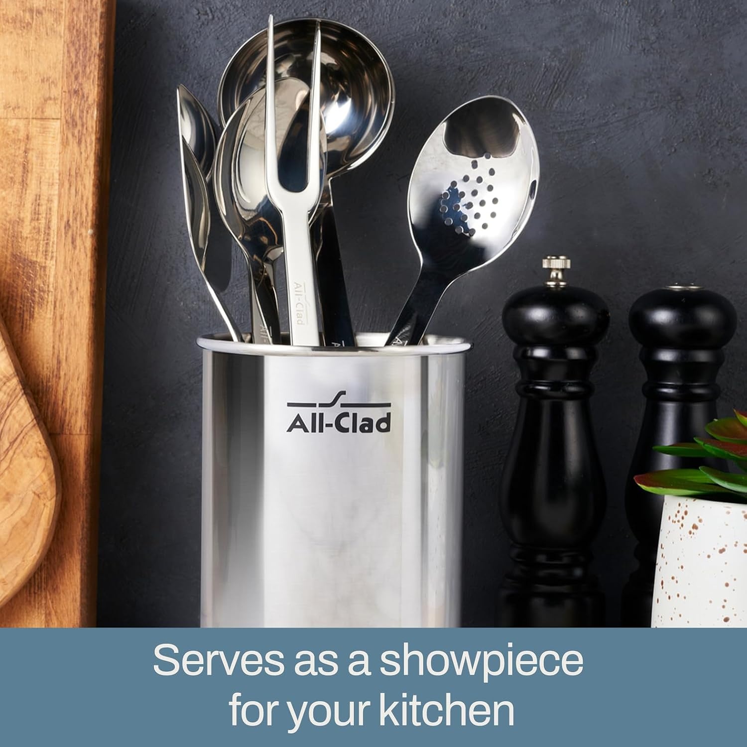 image:imageAllClad 5Piece Stainless Steel Kitchen Utensil Set Includes Ladle Solid Spoon Slotted Spoon Turner amp Storage Caddy HeavyGauge Ergonomic Dishwasher Safe Silver5Piece Pack of 2
