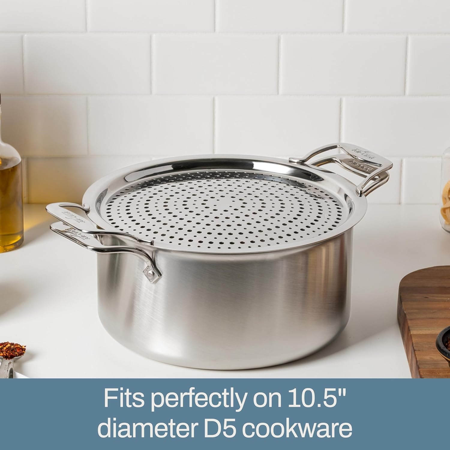 image:imageAllClad Accessory Stainless Steel Strain amp Splatter Guard 105Inch Easy MessFree Straining Multifunctional Design Pots and Pans Cookware Kitchen Gadgets Cooking Tools SilverStrain Splatter Guard