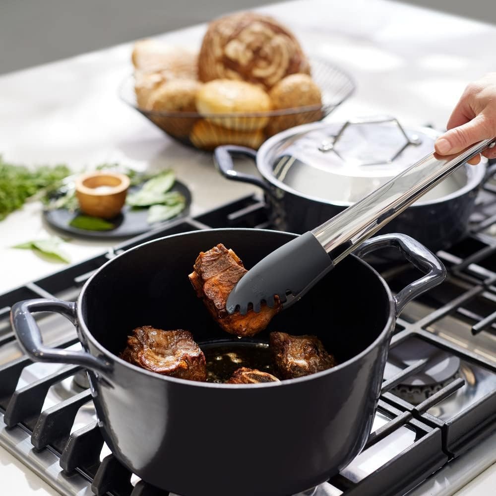 image:imageAllClad Cast Iron Enameled Deep Skillet with Acacia Trivet 10 Inch Induction Oven Broiler Safe 650F Pots and Pans Cookware BlackCast Iron