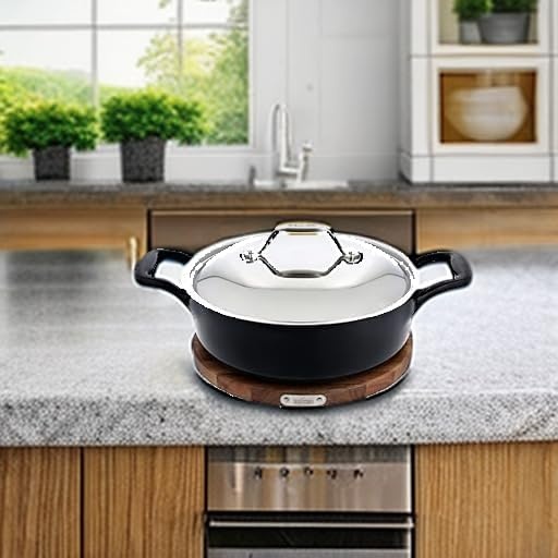 image:imageAllClad Cast Iron Enameled Deep Skillet with Acacia Trivet 10 Inch Induction Oven Broiler Safe 650F Pots and Pans Cookware BlackCast Iron