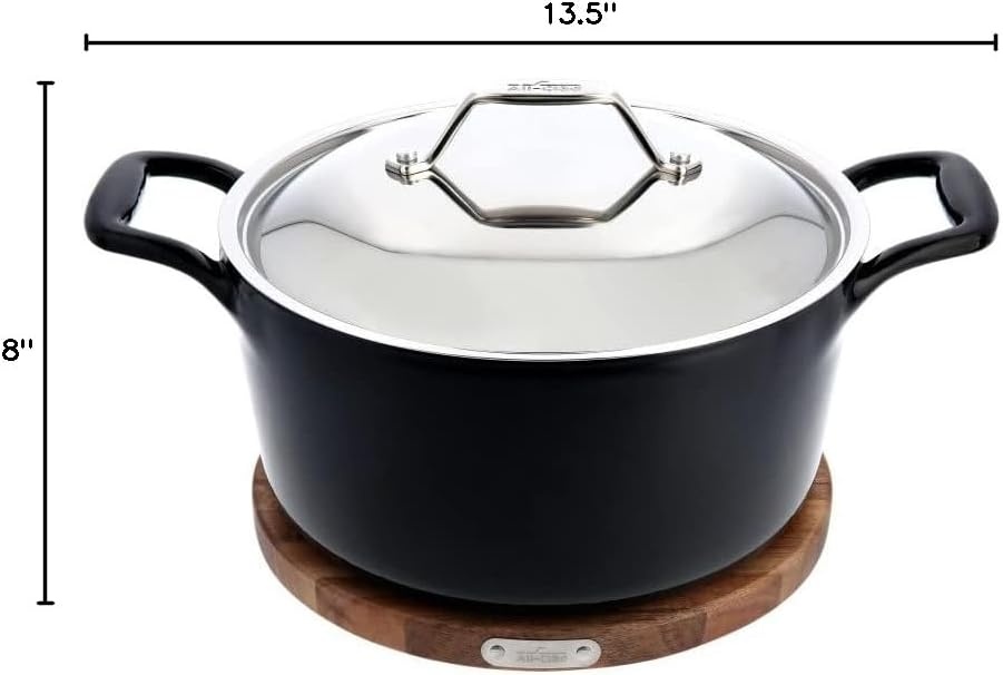 image:imageAllClad Cast Iron Enameled Deep Skillet with Acacia Trivet 10 Inch Induction Oven Broiler Safe 650F Pots and Pans Cookware BlackCast Iron