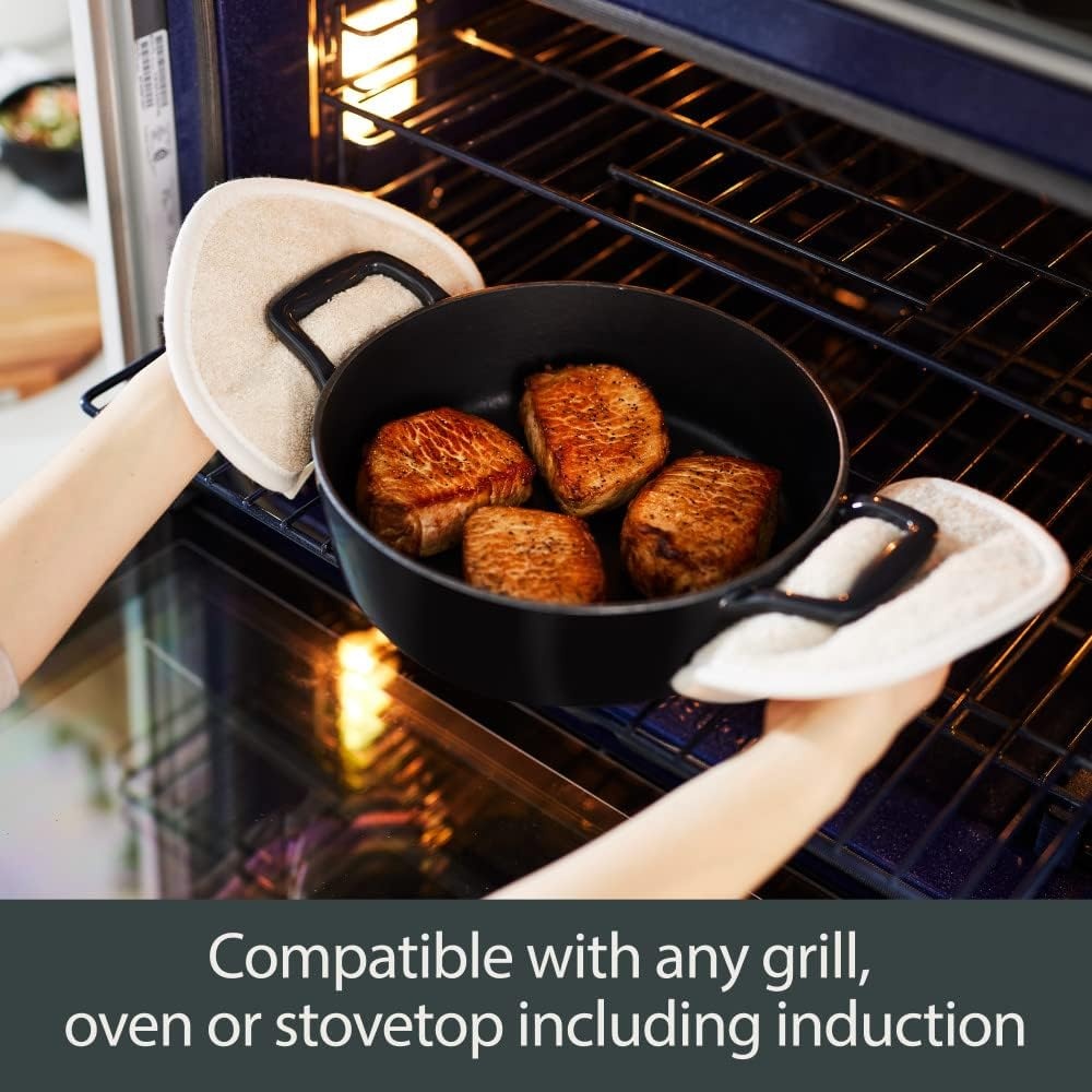 image:imageAllClad Cast Iron Enameled Square Grill with Acacia Trivet 11 Inch Induction Oven Broiler Safe 650F Pots and Pans Cookware BlackGriddle Pan