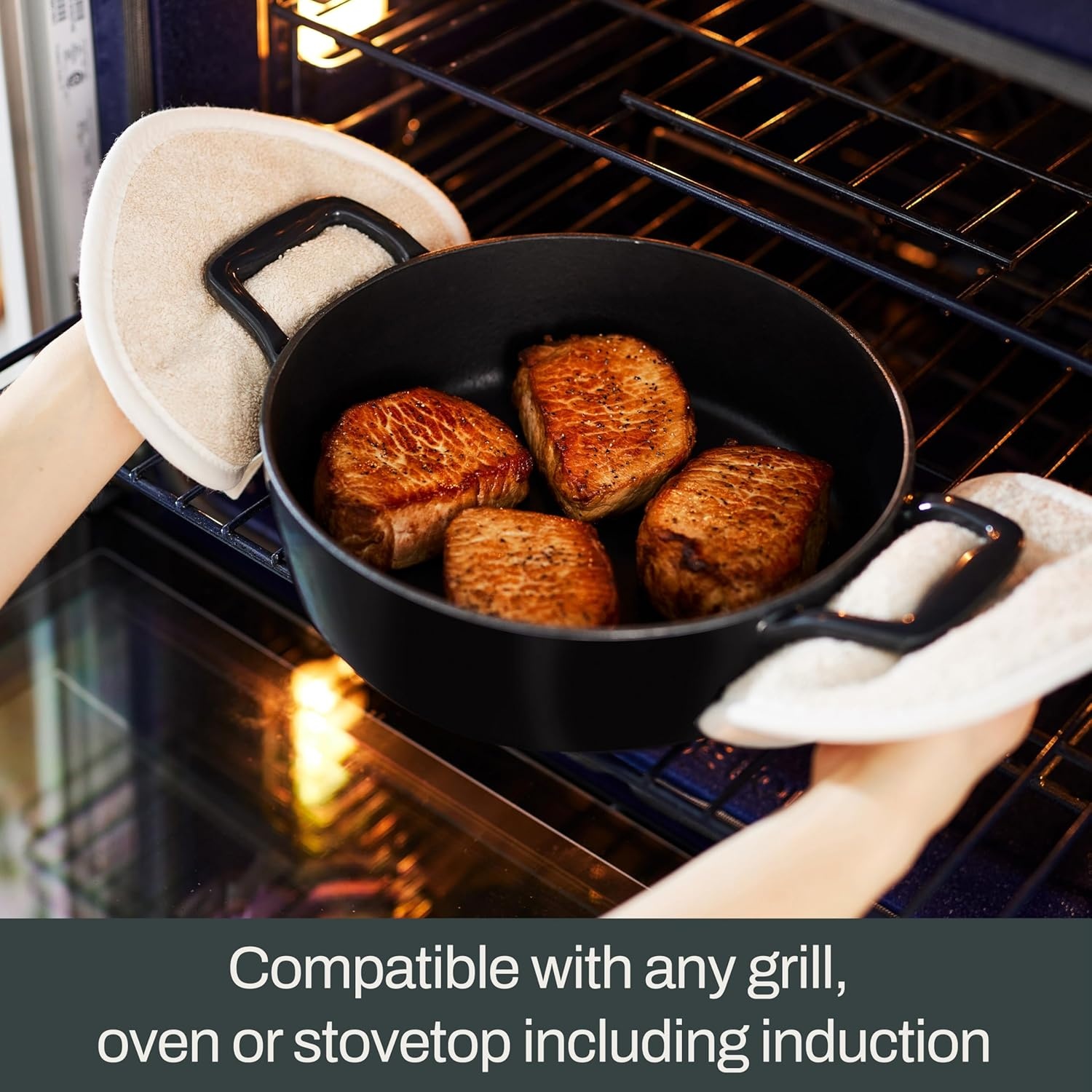 image:imageAllClad Cast Iron Skillet 12 Enameled Cast Iron Pan with Lid Enamel Coating Grill Oven Safe up to 650F amp Compatible with All Stovetops Gas Electric amp Induction EasyClean Frying Pan Black12 Inch