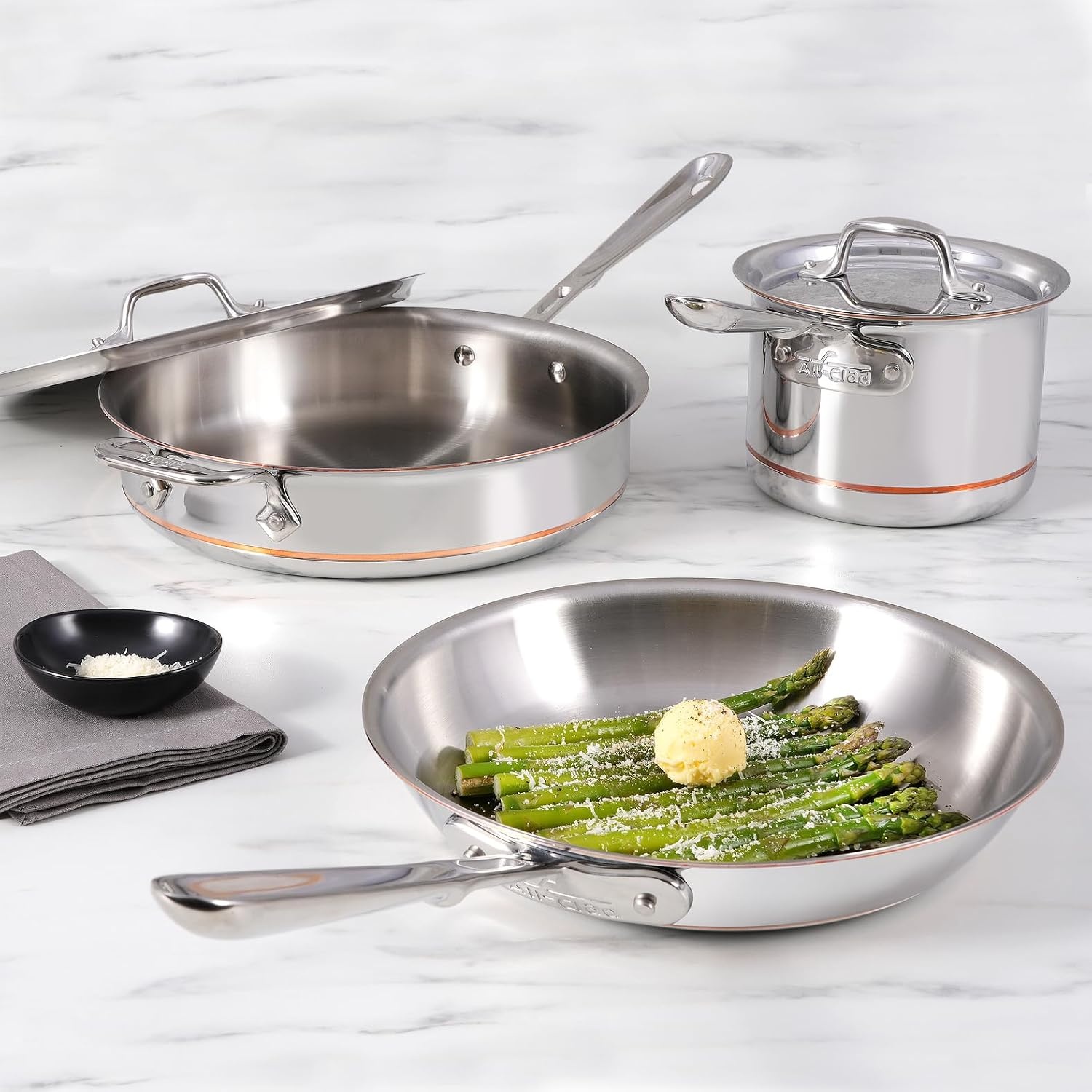 image:imageAllClad Copper Core 5Ply Stainless Steel Cookware Set 7 Piece Induction Oven Broiler Safe 600F Pots and Pans Silver5Piece