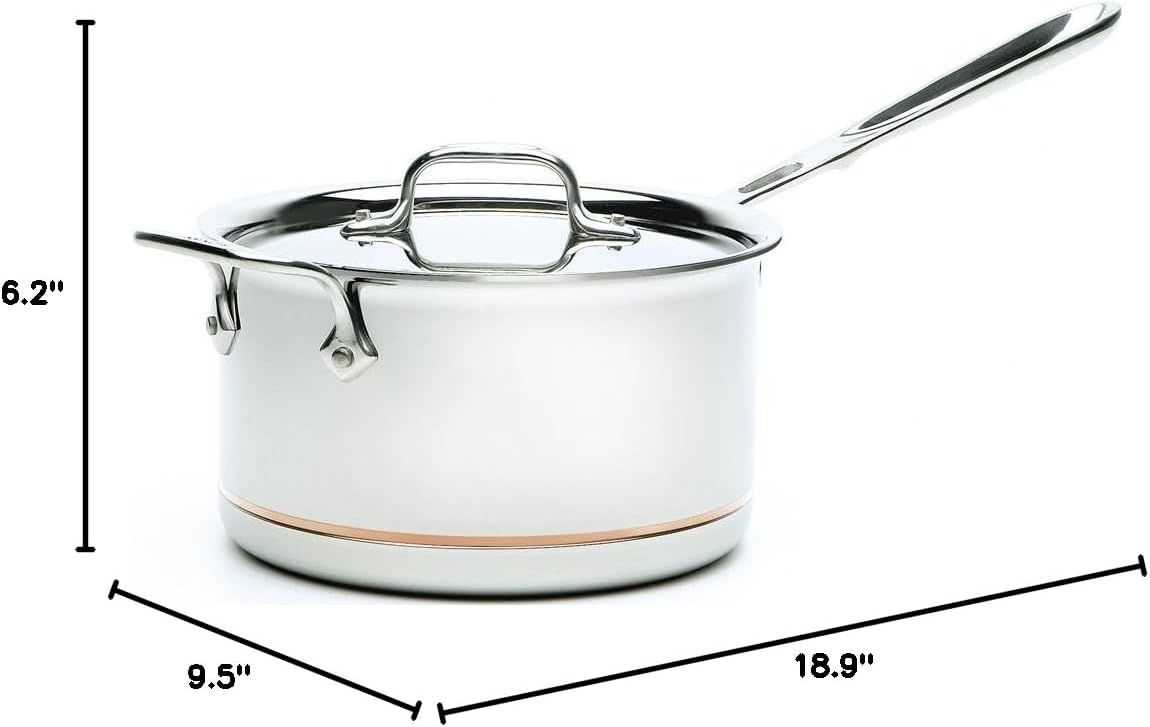 image:imageAllClad Copper Core 5Ply Stainless Steel Sauce Pan 4 Quart Induction Oven Broiler Safe 600F Pots and Pans Cookware SilverStainless Steel