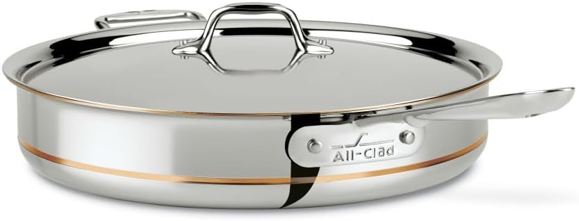 image:imageAllClad Copper Core 5Ply Stainless Steel Saut Pan with Steel Lid 3 Quart Induction Oven Broiler Safe 600F Pots and Pans Cookware SilverSilver