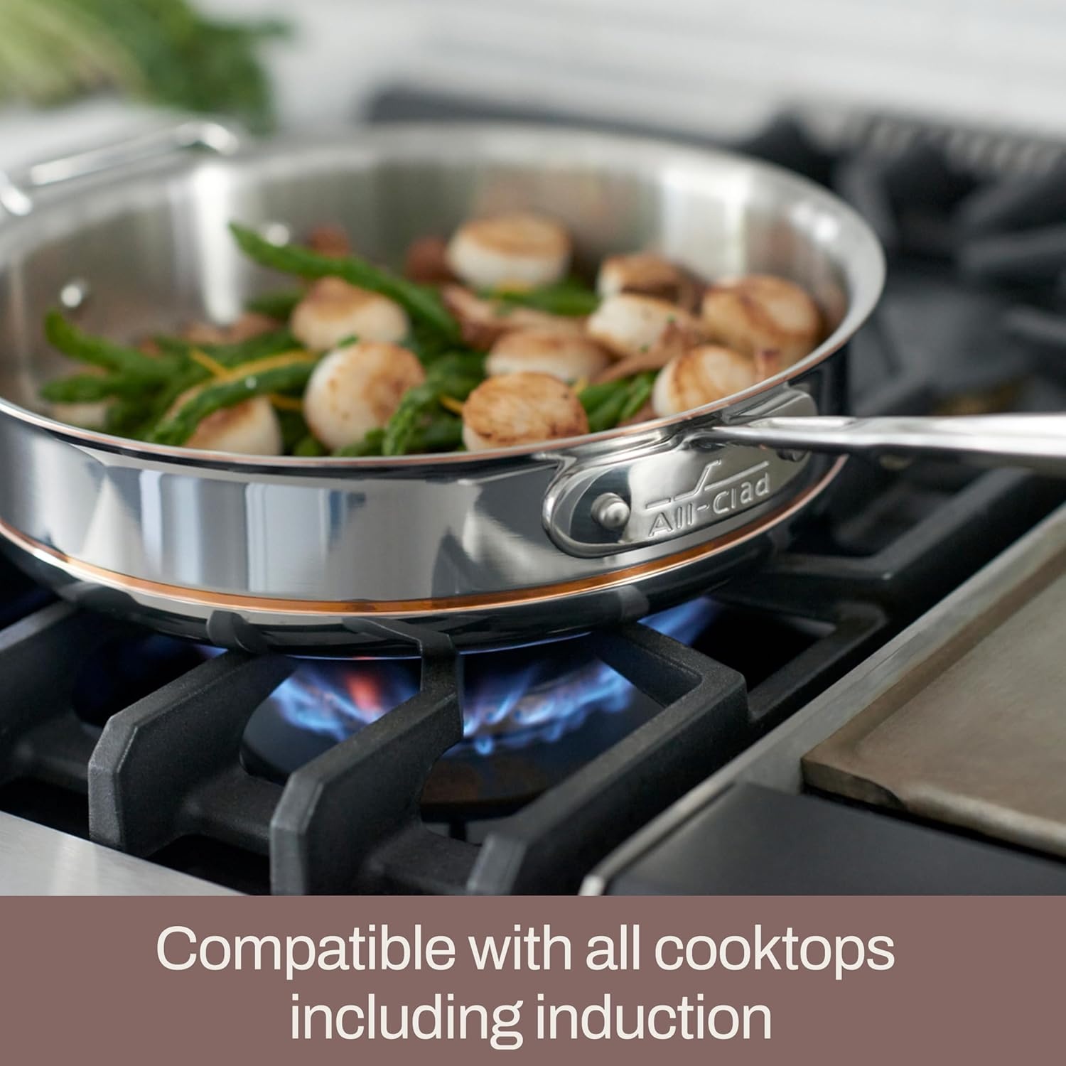 image:imageAllClad Copper Core 5Ply Stainless Steel Saut Pan with Steel Lid 3 Quart Induction Oven Broiler Safe 600F Pots and Pans Cookware SilverSilver