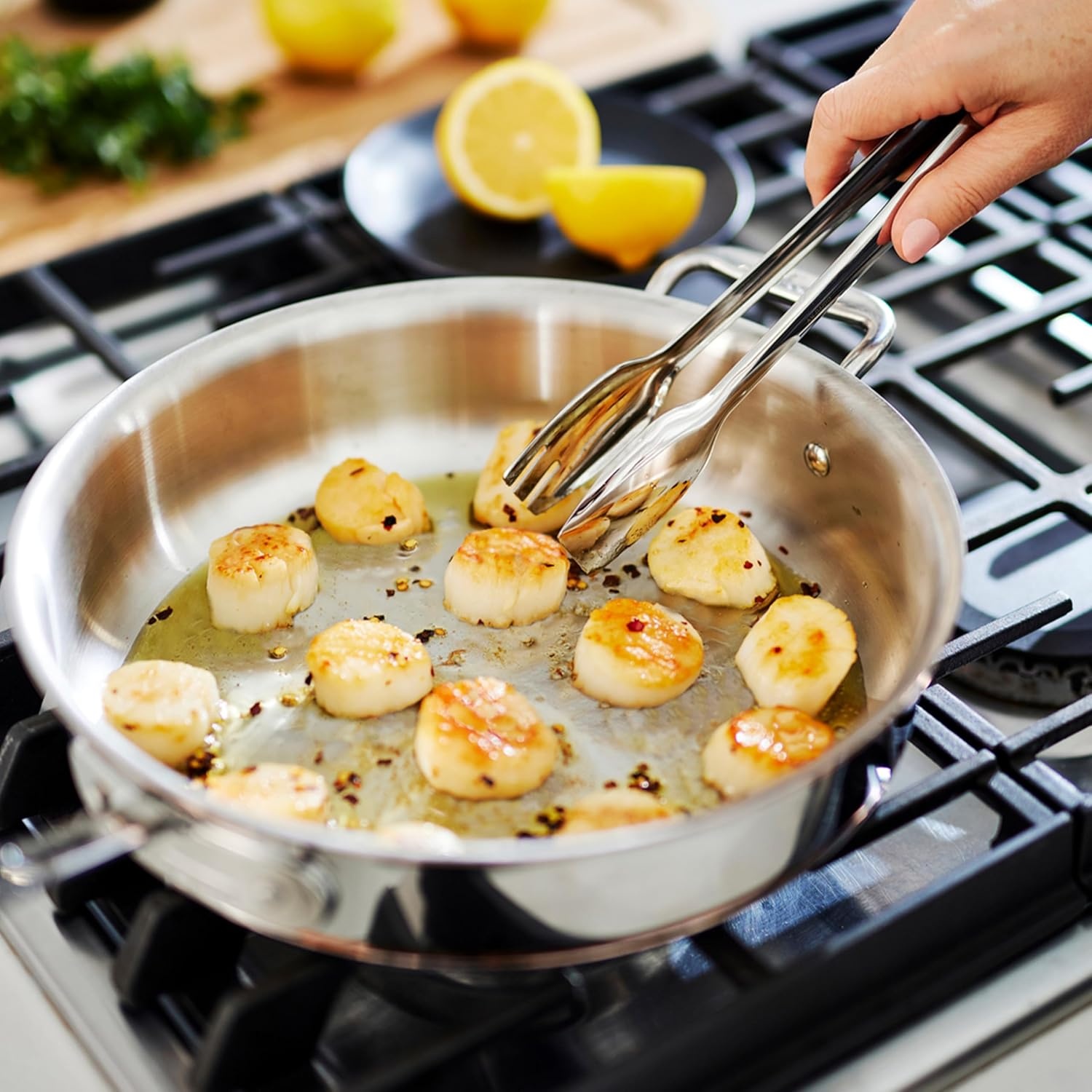 image:imageAllClad Copper Core 5Ply Stainless Steel Saut Pan with Steel Lid 3 Quart Induction Oven Broiler Safe 600F Pots and Pans Cookware SilverSilver