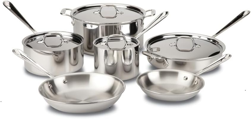 image:imageAllClad D3 3Ply Stainless Steel Cookware Set 10 Piece Induction Oven Broil Safe 600F Pots and Pans amp HA1 Hard Anodized Nonstick 2 Piece Fry Pan Set 8 10 Inch Induction Pots and Pans Cookware Black10Piece