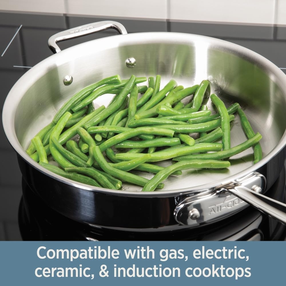 image:imageAllClad D3 3Ply Stainless Steel Cookware Set 10 Piece Induction Oven Broil Safe 600F Pots and Pans amp HA1 Hard Anodized Nonstick 2 Piece Fry Pan Set 8 10 Inch Induction Pots and Pans Cookware Black10Piece