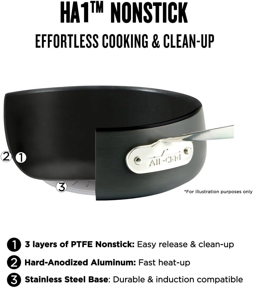 image:imageAllClad D3 3Ply Stainless Steel Cookware Set 10 Piece Induction Oven Broil Safe 600F Pots and Pans amp HA1 Hard Anodized Nonstick 2 Piece Fry Pan Set 8 10 Inch Induction Pots and Pans Cookware Black10Piece