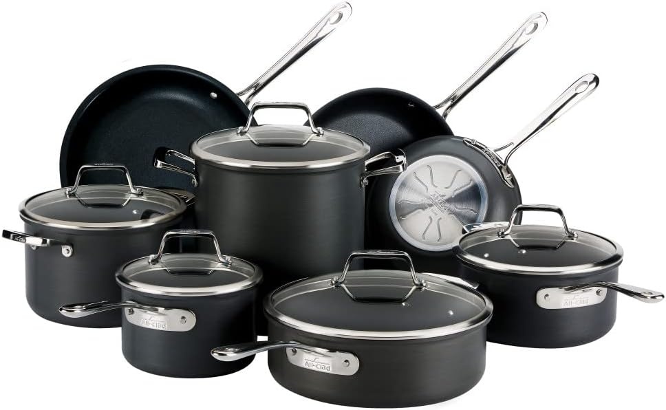 image:imageAllClad D3 3Ply Stainless Steel Cookware Set 7 Piece Induction Oven Broiler Safe 600F Pots and Pans Cookware SilverBlack