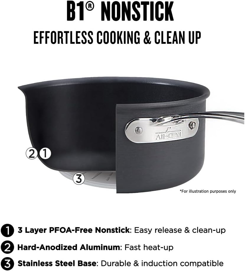 image:imageAllClad D3 3Ply Stainless Steel Cookware Set 7 Piece Induction Oven Broiler Safe 600F Pots and Pans Cookware SilverBlack