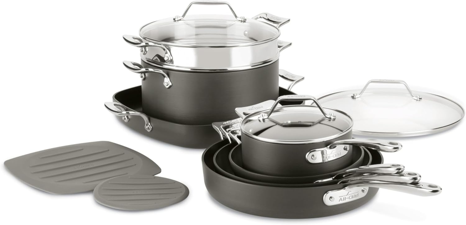 image:imageAllClad D3 3Ply Stainless Steel Cookware Set 7 Piece Induction Oven Broiler Safe 600F Pots and Pans Cookware SilverBlack