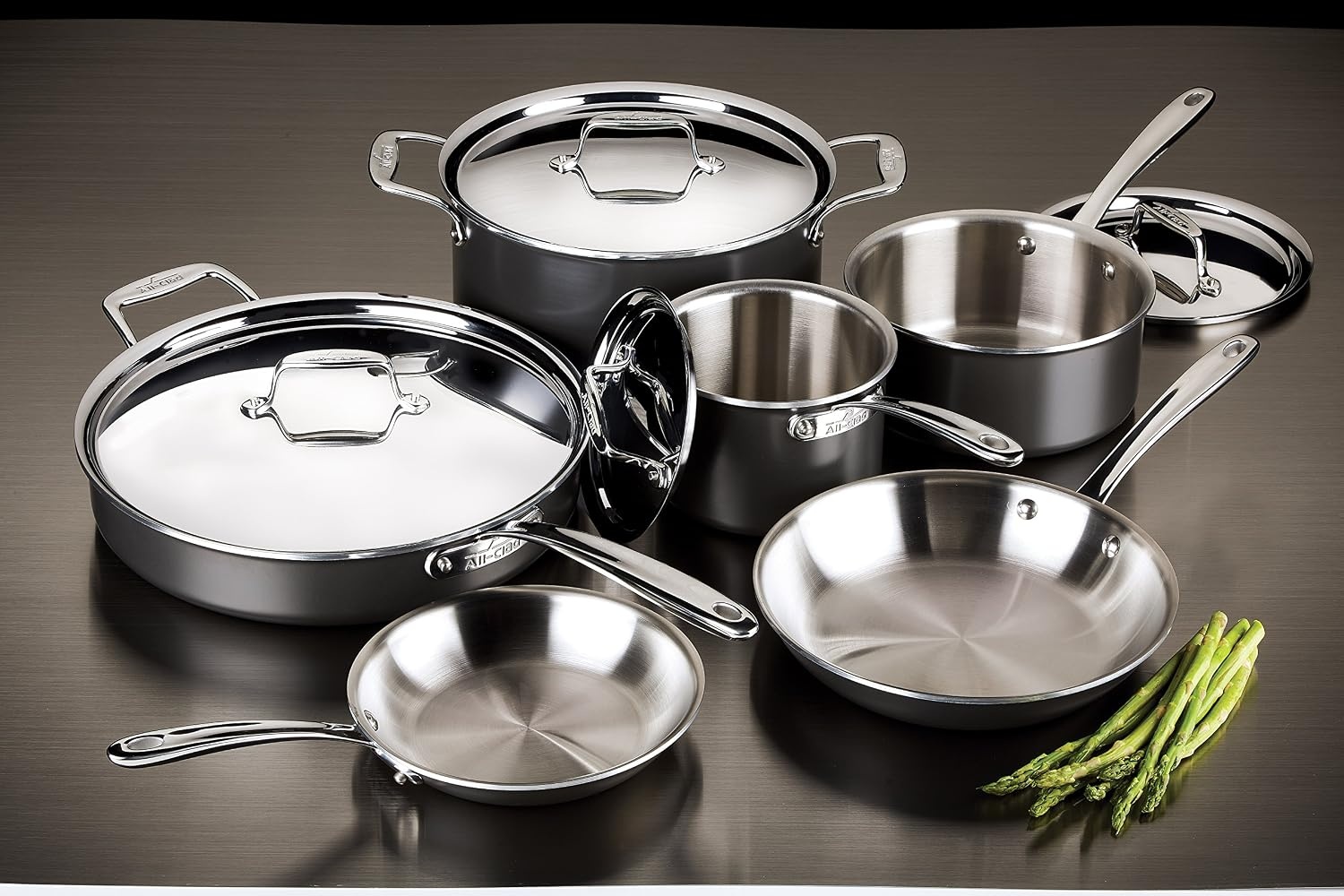 image:imageAllClad D3 3Ply Stainless Steel Cookware Set 7 Piece Induction Oven Broiler Safe 600F Pots and Pans Cookware SilverBlack