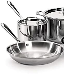 image:imageAllClad D3 3Ply Stainless Steel Cookware Set 7 Piece Induction Oven Broiler Safe 600F Pots and Pans Cookware SilverSilver
