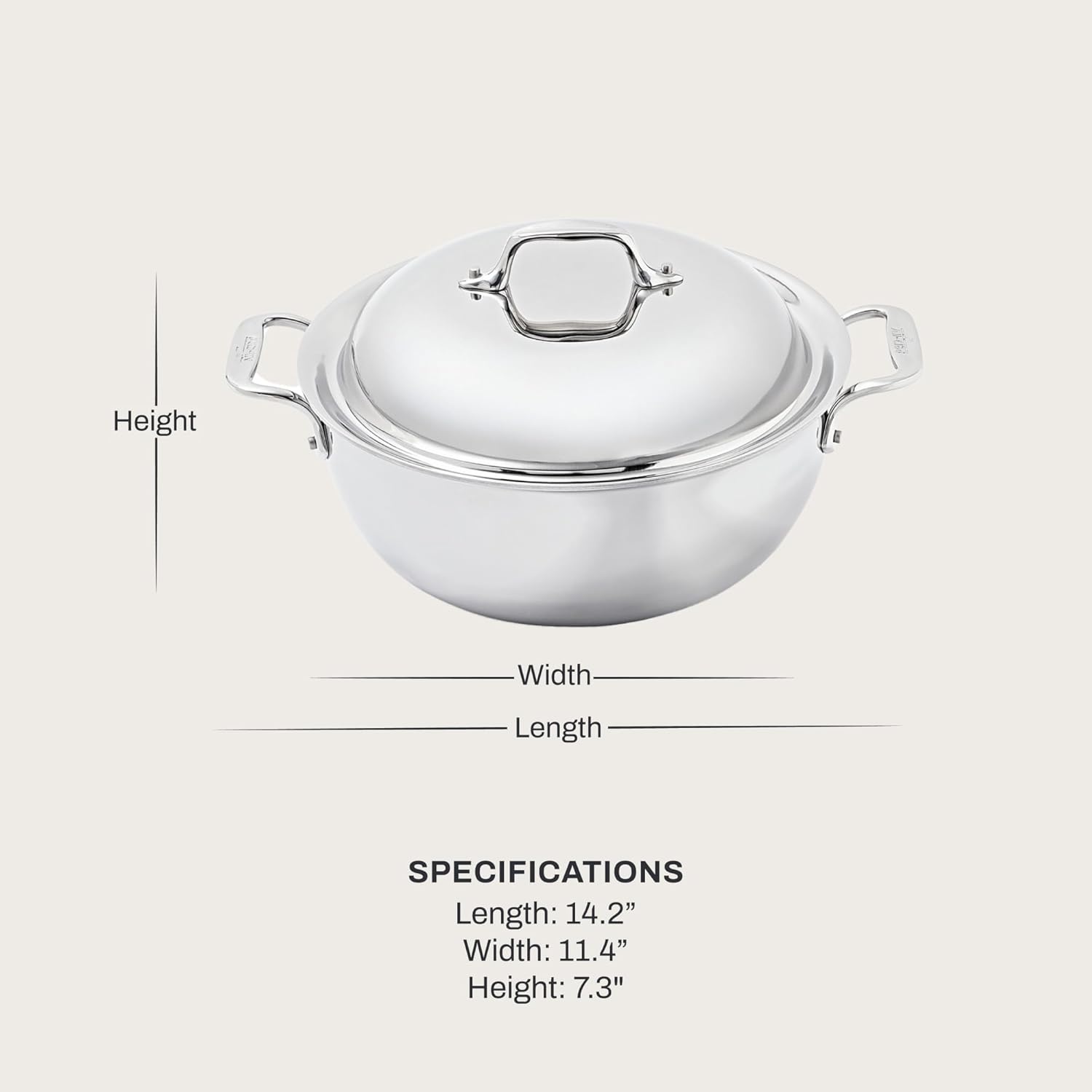 image:imageAllClad D3 3Ply Stainless Steel Dutch Oven 55 Quart Induction Oven Broiler Safe 600F Pots and Pans Cookware Silver