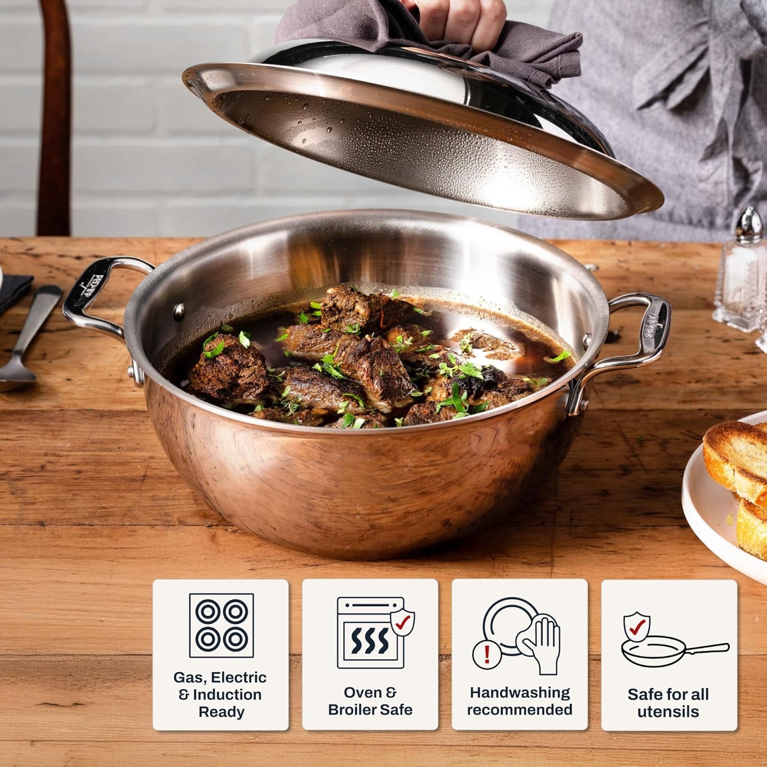 image:imageAllClad D3 3Ply Stainless Steel Dutch Oven 55 Quart Induction Oven Broiler Safe 600F Pots and Pans Cookware Silver