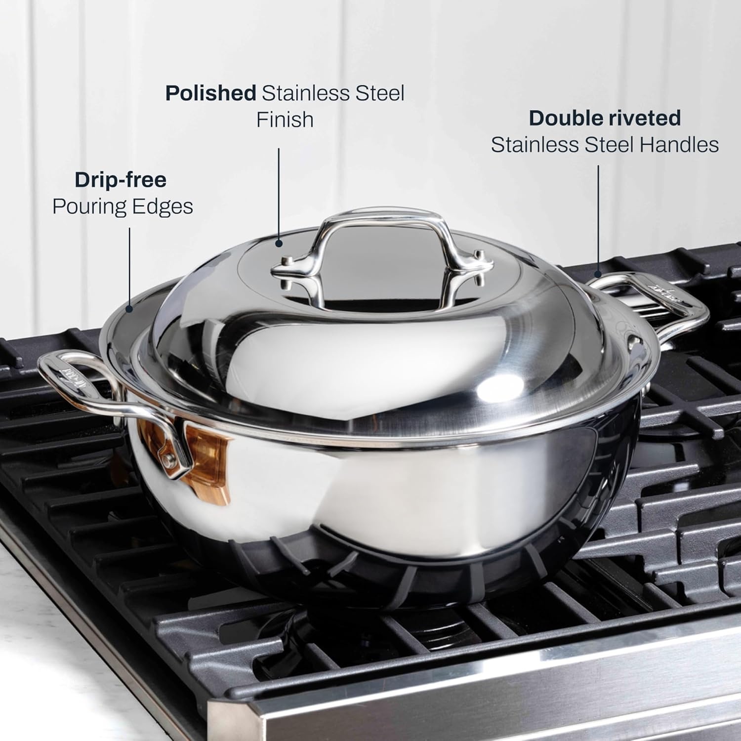 image:imageAllClad D3 3Ply Stainless Steel Dutch Oven 55 Quart Induction Oven Broiler Safe 600F Pots and Pans Cookware Silver