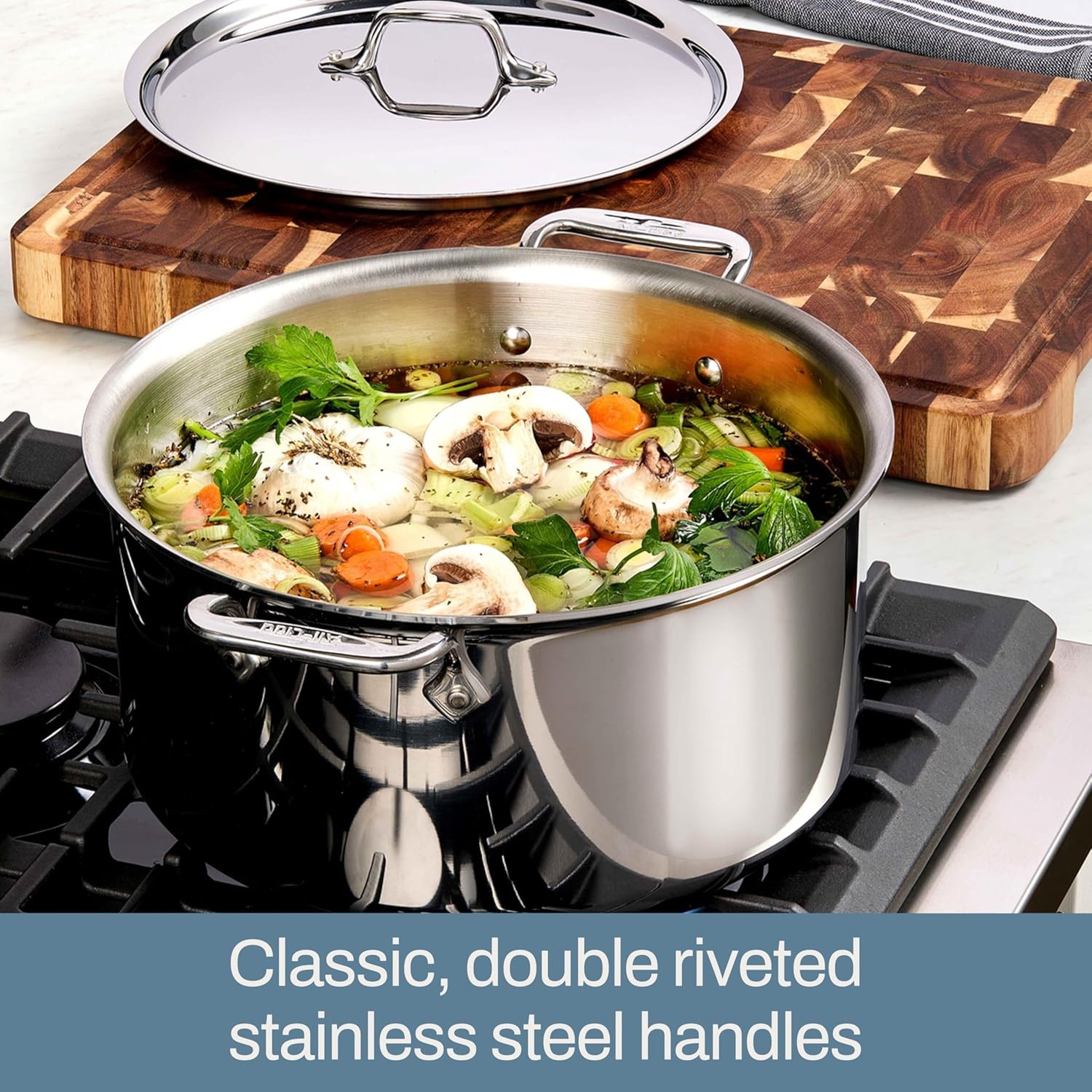 image:imageAllClad D3 Stainless Steel 10 Piece Cookware Set Made in USA Includes Frying Pans Saucepan Soup Pot Sautpan Stockpot Professional Grade Oven Safe amp Induction CompatibleStainless Steel
