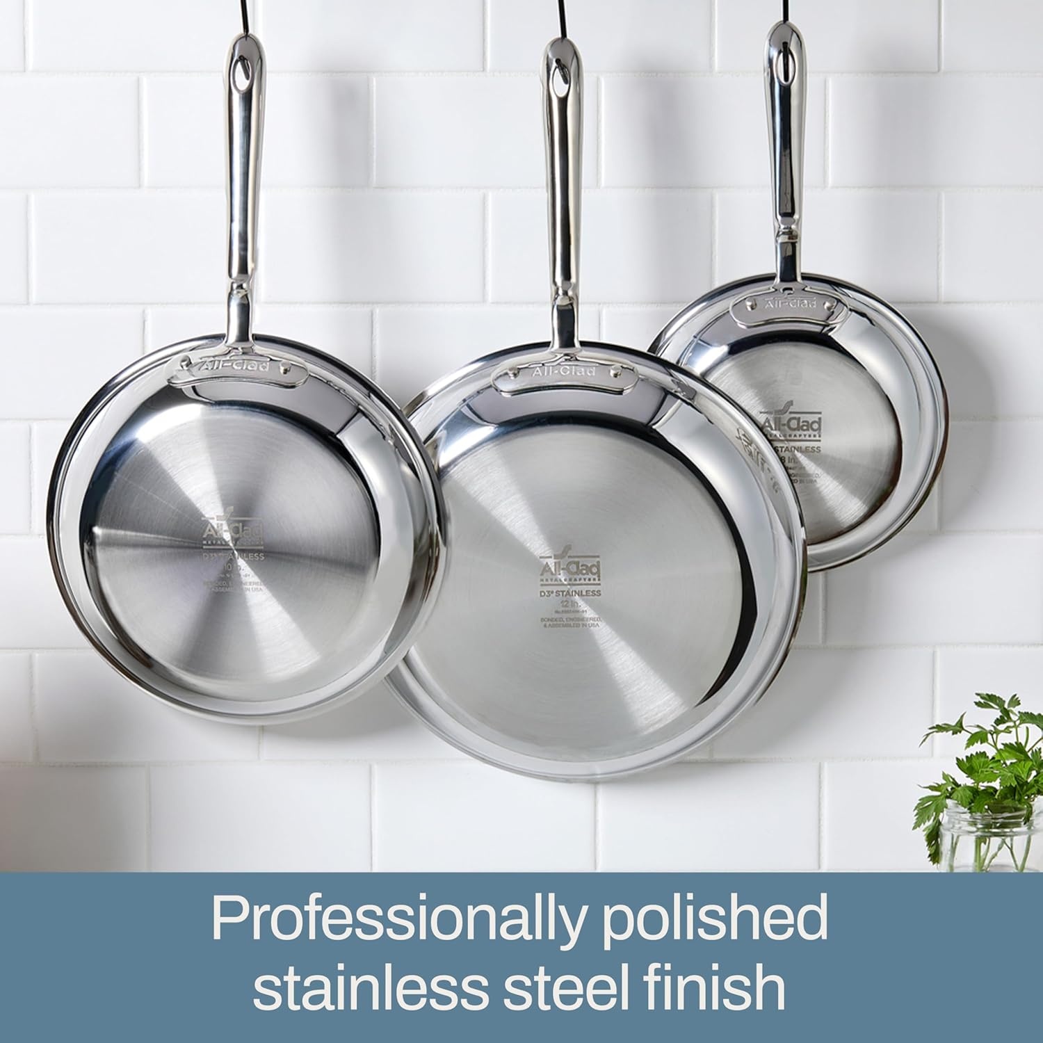image:imageAllClad D3 Stainless Steel 10 Piece Cookware Set Made in USA Includes Frying Pans Saucepan Soup Pot Sautpan Stockpot Professional Grade Oven Safe amp Induction CompatibleStainless Steel