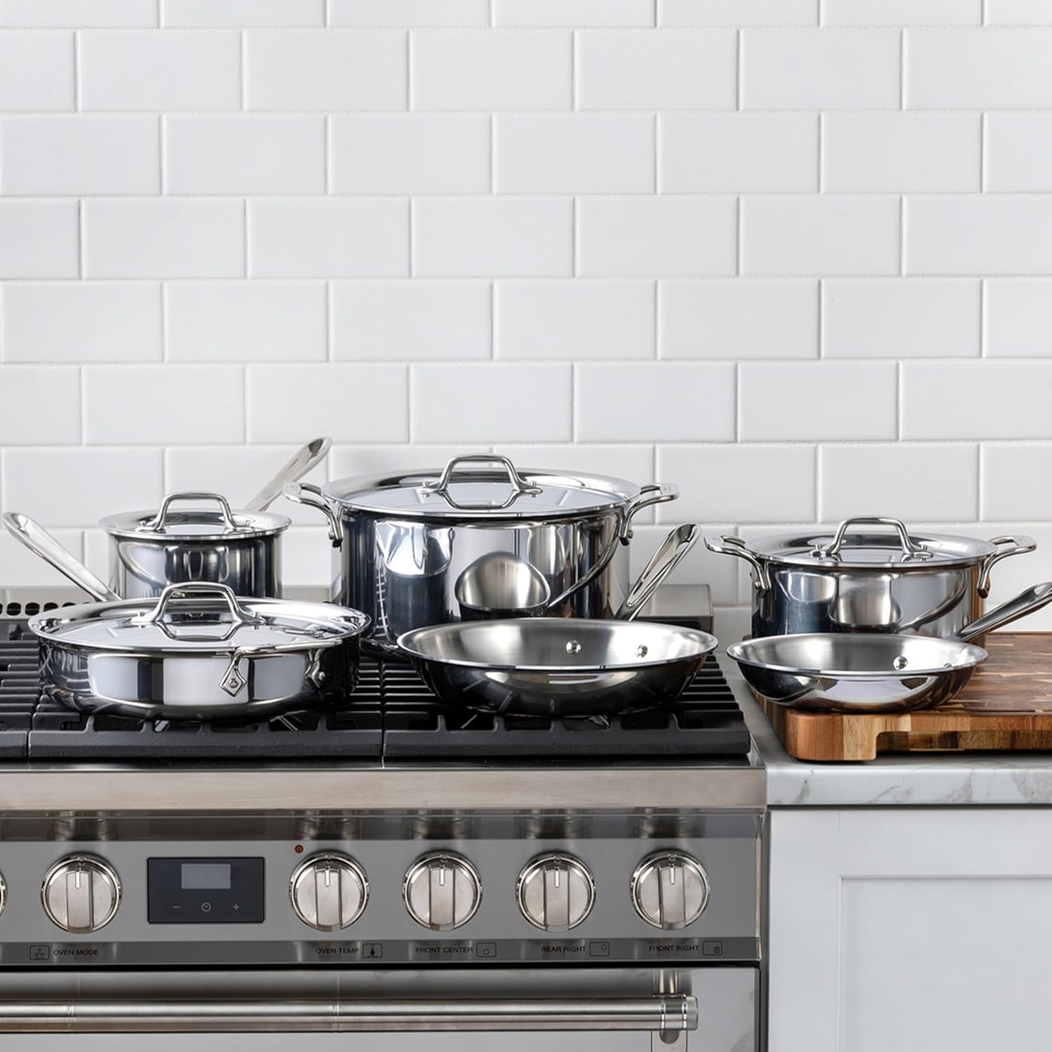 image:imageAllClad D3 Stainless Steel 10 Piece Cookware Set Made in USA Includes Frying Pans Saucepan Soup Pot Sautpan Stockpot Professional Grade Oven Safe amp Induction CompatibleStainless Steel