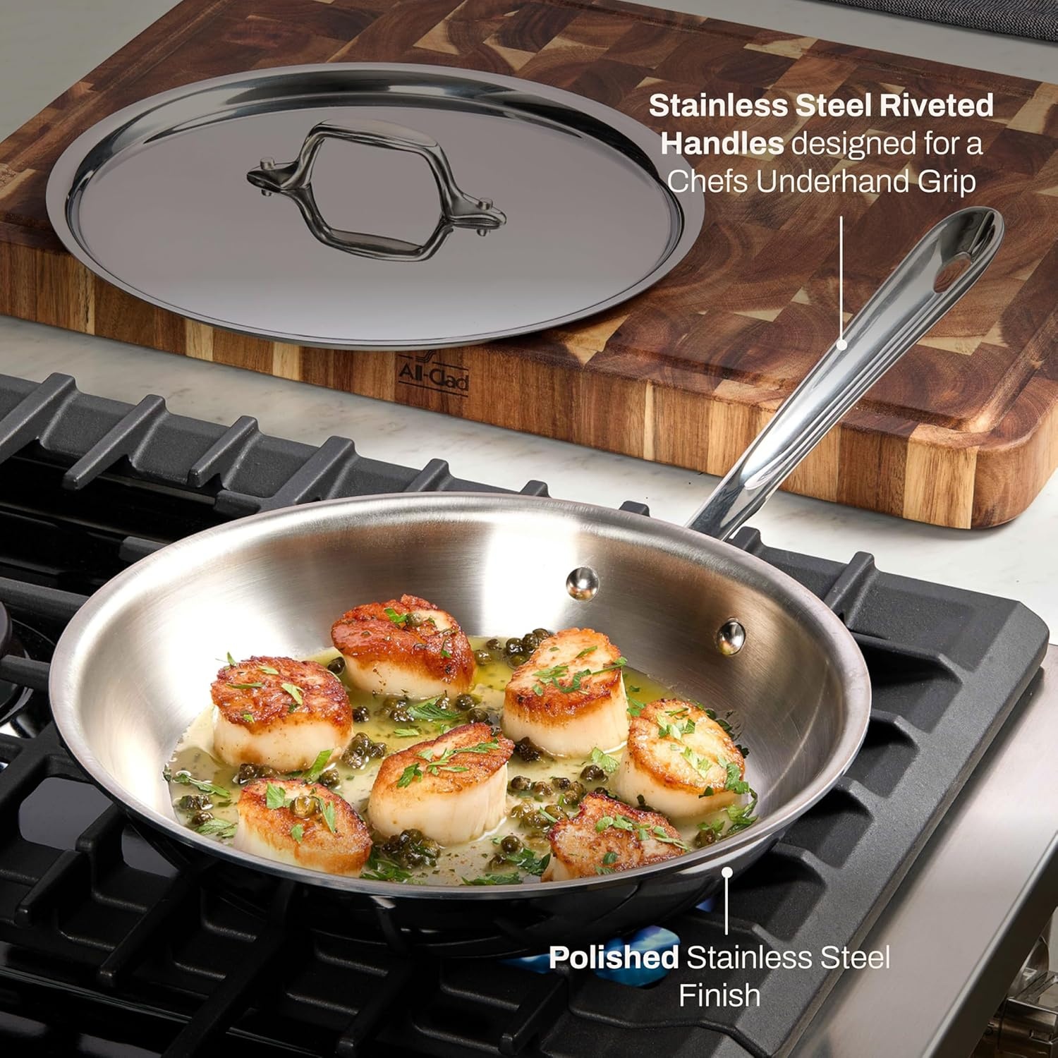 image:imageAllClad D3 Stainless Steel 10 inch Frying Pan Covered Made in the USA The Original Bonded Professional Cookware Oven Safe amp Induction Compatible10 Stainless Steel pan with lid