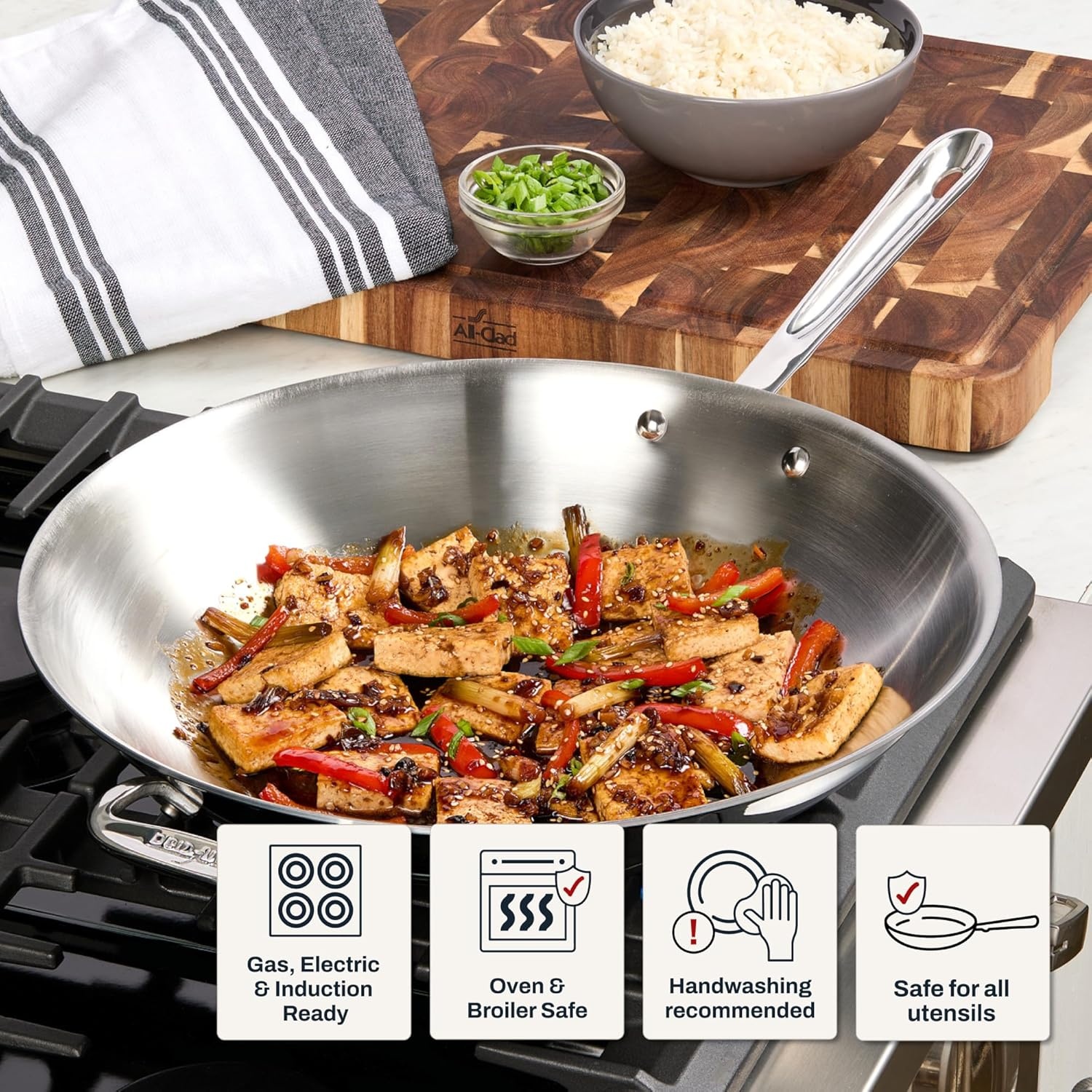 image:imageAllClad D3 Stainless Steel 10 inch Frying Pan Covered Made in the USA The Original Bonded Professional Cookware Oven Safe amp Induction Compatible14 Stainless Steel wok