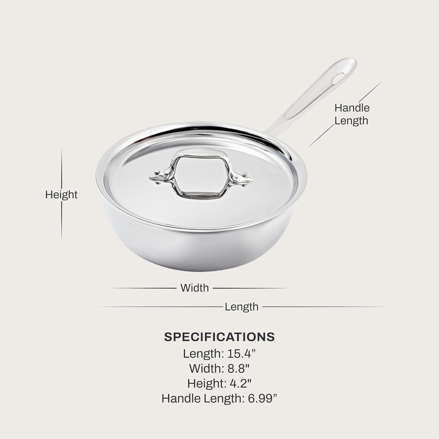 image:imageAllClad D3 Stainless Steel 3 Piece Cookware Set Made in USA Includes 10 Frying Pan and 2Qt Saucier Pan With Lid Professional Grade Oven Safe amp Induction Compatible2QT Saucier