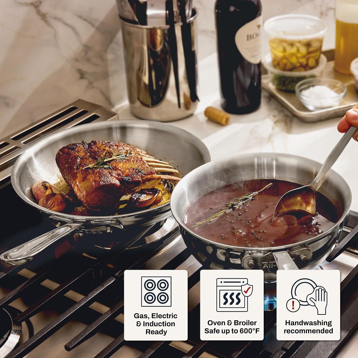 image:imageAllClad D3 Stainless Steel 3 Piece Cookware Set Made in USA Includes 10 Frying Pan and 2Qt Saucier Pan With Lid Professional Grade Oven Safe amp Induction Compatible2QT Saucier 10 Fry Pan