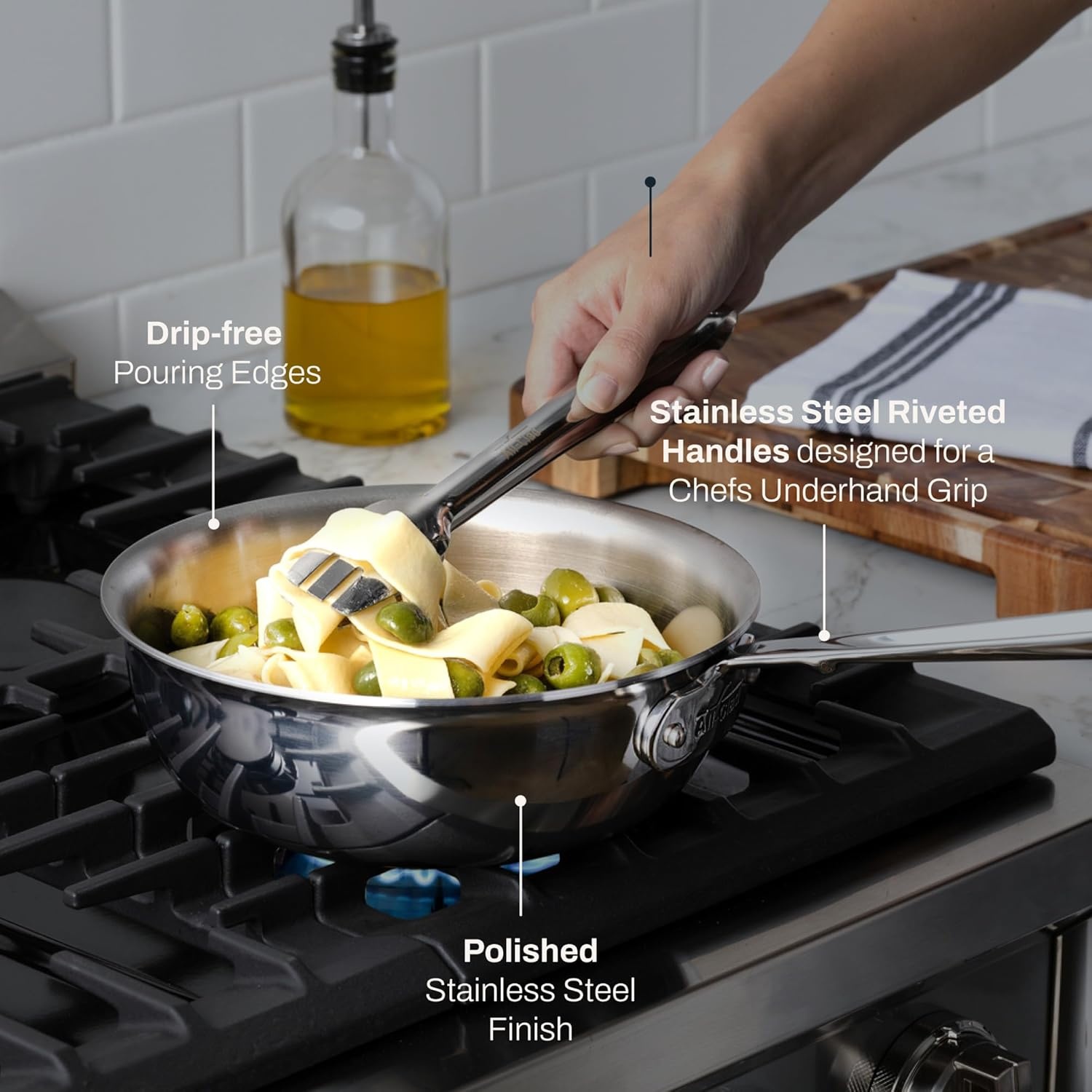 image:imageAllClad D3 Stainless Steel 3 Piece Cookware Set Made in USA Includes 10 Frying Pan and 2Qt Saucier Pan With Lid Professional Grade Oven Safe amp Induction Compatible2QT Saucier