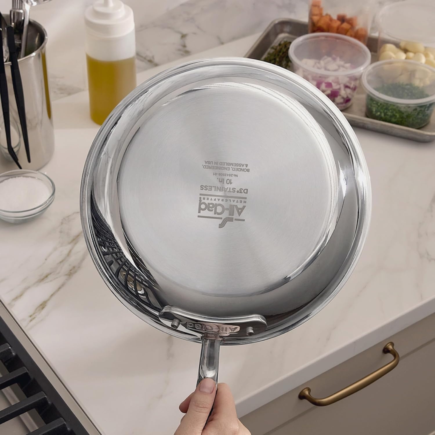 image:imageAllClad D3 Stainless Steel 3 Piece Cookware Set Made in USA Includes 10 Frying Pan and 2Qt Saucier Pan With Lid Professional Grade Oven Safe amp Induction Compatible2QT Saucier 10 Fry Pan