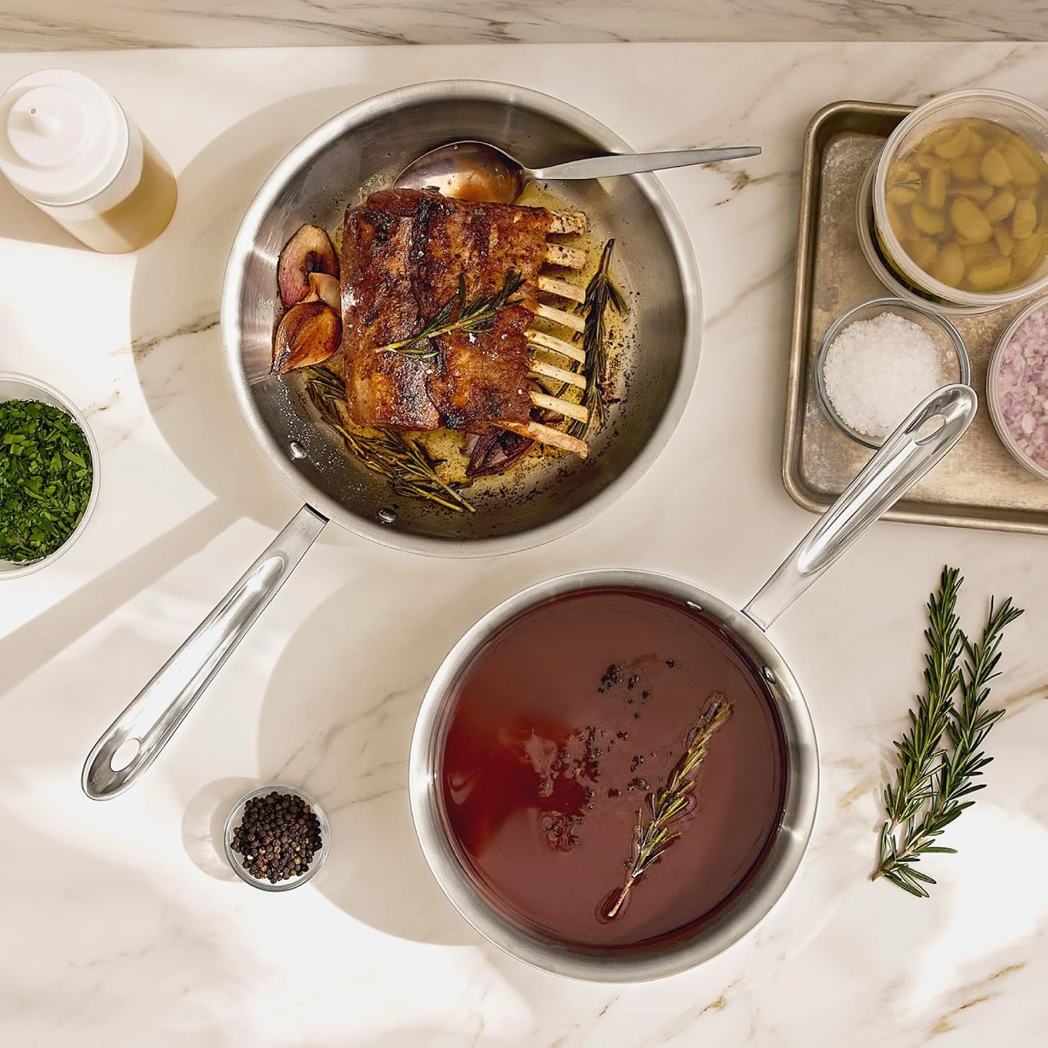 image:imageAllClad D3 Stainless Steel 3 Piece Cookware Set Made in USA Includes 10 Frying Pan and 2Qt Saucier Pan With Lid Professional Grade Oven Safe amp Induction Compatible2QT Saucier 10 Fry Pan