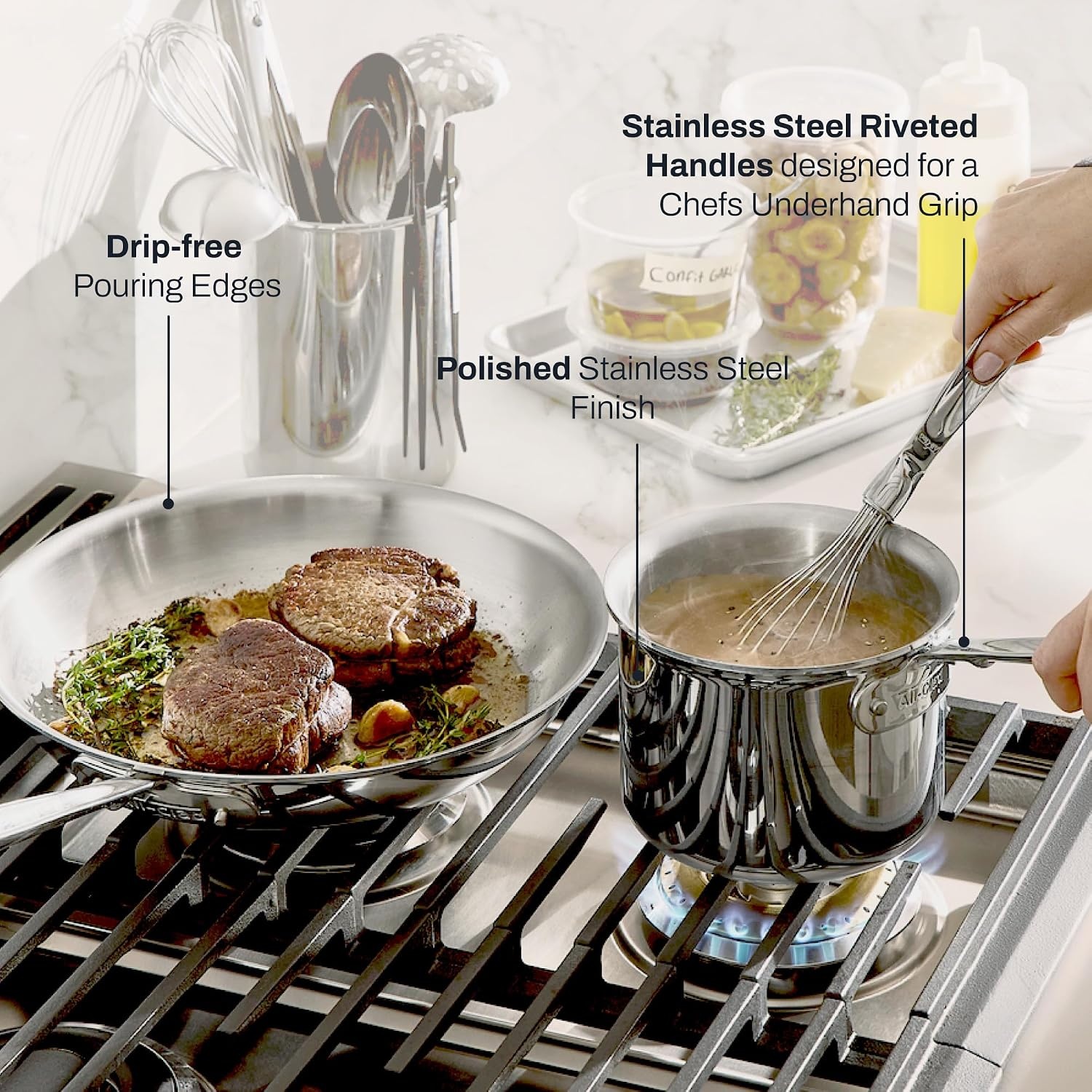 image:imageAllClad D3 Stainless Steel 3 Piece Cookware Set Made in USA Includes 12 Frying Pan and 2Qt Sauce Pan With Lid Professional Grade Oven Safe amp Induction Compatible