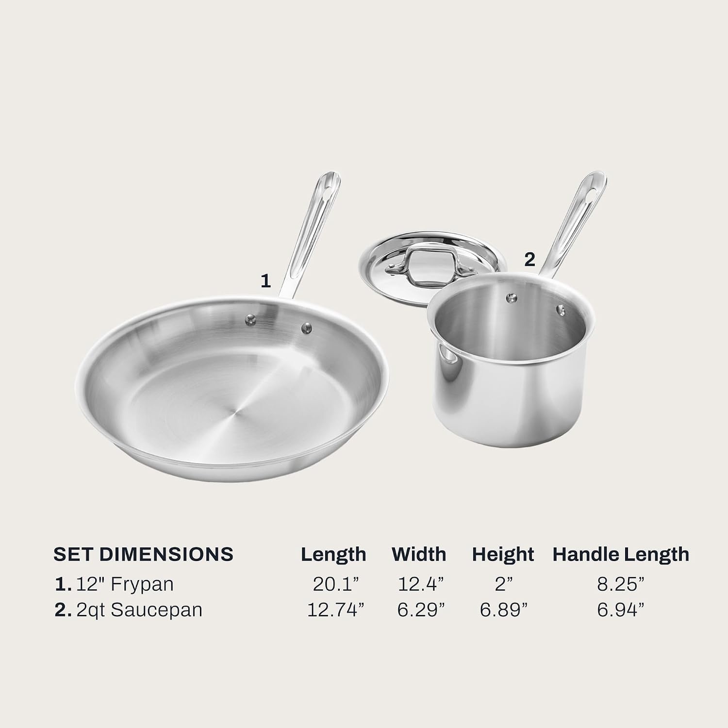 image:imageAllClad D3 Stainless Steel 3 Piece Cookware Set Made in USA Includes 12 Frying Pan and 2Qt Sauce Pan With Lid Professional Grade Oven Safe amp Induction Compatible