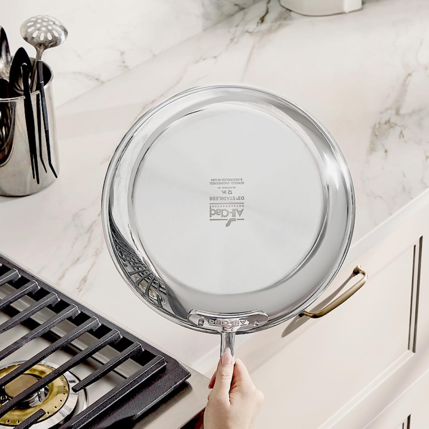 image:imageAllClad D3 Stainless Steel 3 Piece Cookware Set Made in USA Includes 12 Frying Pan and 2Qt Sauce Pan With Lid Professional Grade Oven Safe amp Induction Compatible