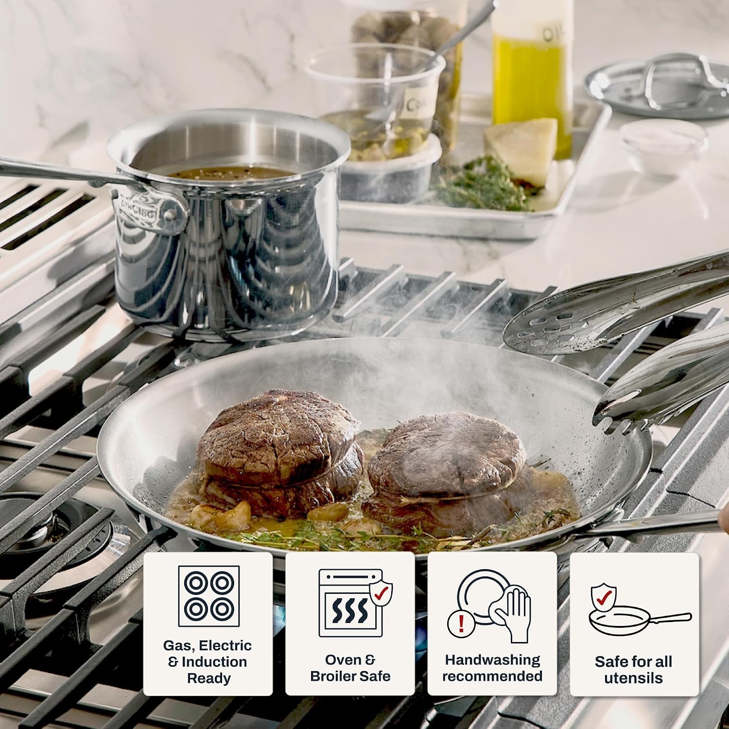 image:imageAllClad D3 Stainless Steel 3 Piece Cookware Set Made in USA Includes 12 Frying Pan and 2Qt Sauce Pan With Lid Professional Grade Oven Safe amp Induction Compatible