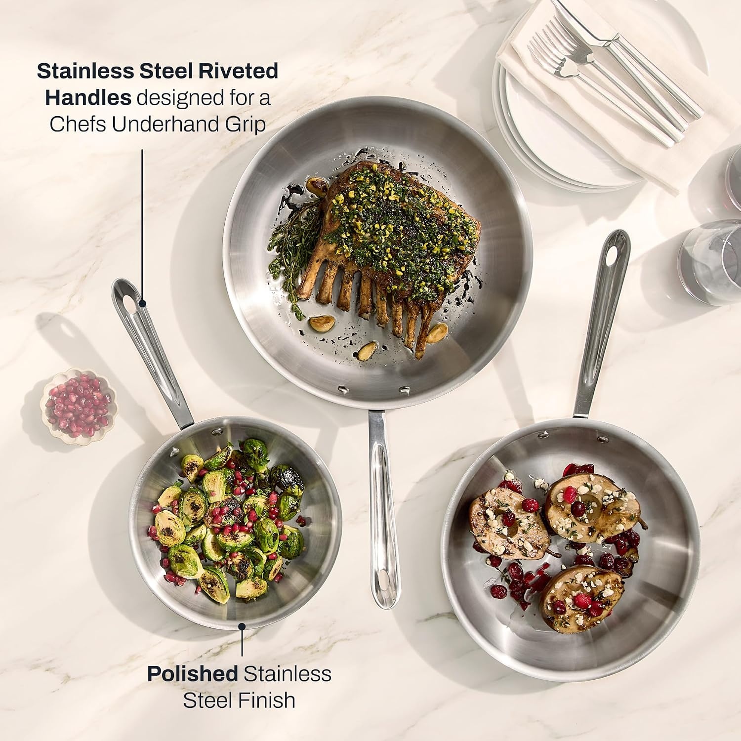 image:imageAllClad D3 Stainless Steel 3 Piece Frypan Set Made in USA Includes 8 10 and 12 Frying Pans Professional Grade Oven Safe amp Induction Compatible