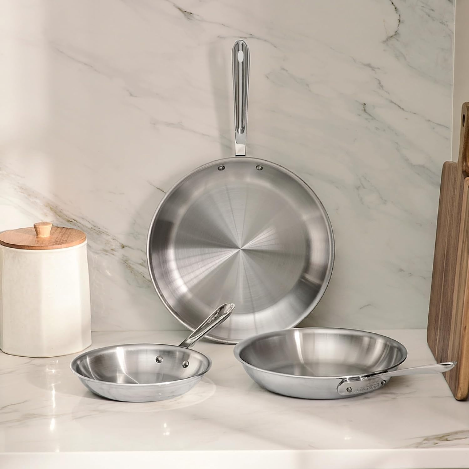 image:imageAllClad D3 Stainless Steel 3 Piece Frypan Set Made in USA Includes 8 10 and 12 Frying Pans Professional Grade Oven Safe amp Induction Compatible