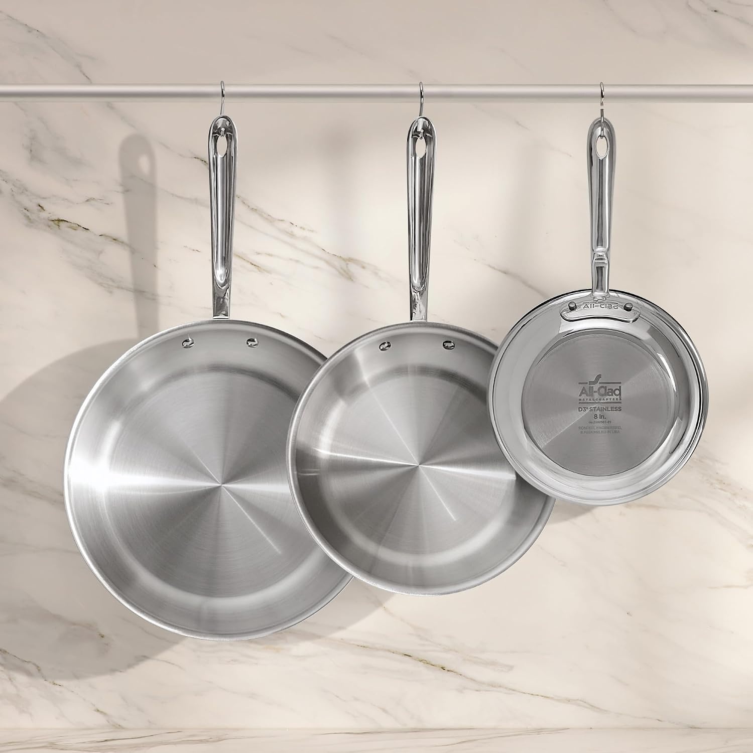 image:imageAllClad D3 Stainless Steel 3 Piece Frypan Set Made in USA Includes 8 10 and 12 Frying Pans Professional Grade Oven Safe amp Induction Compatible