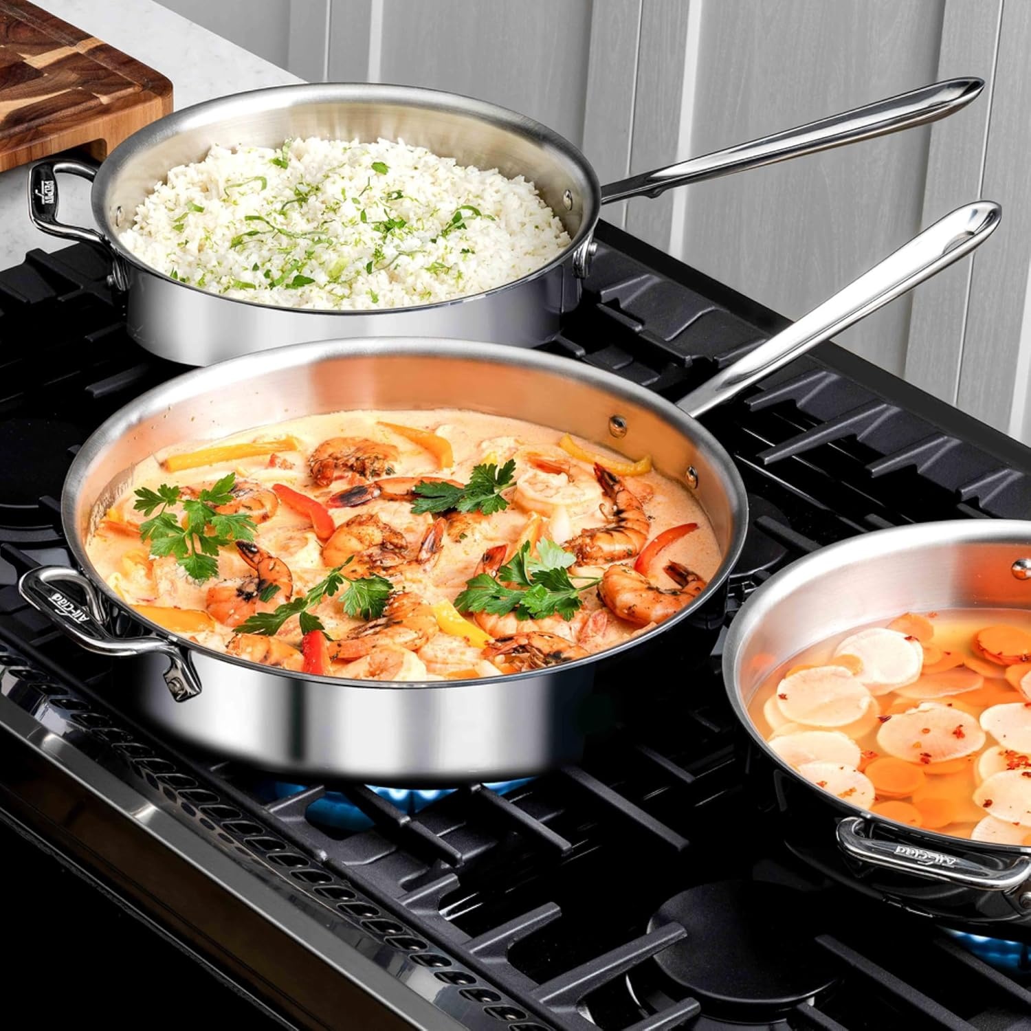 image:imageAllClad D3 Stainless Steel 6 Quart Saute Pan Covered Made in the USA The Original Bonded Professional Cookware Oven Safe amp Induction CompatibleSilver