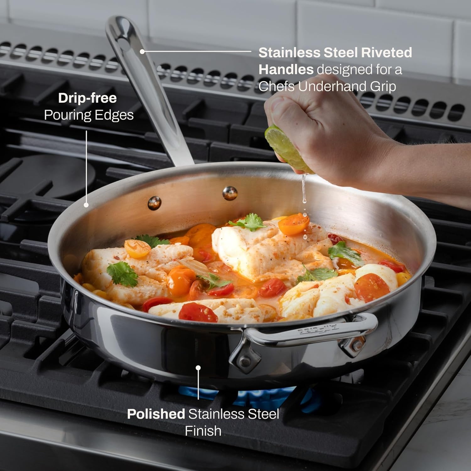 image:imageAllClad D3 Stainless Steel 6 Quart Saute Pan Covered Made in the USA The Original Bonded Professional Cookware Oven Safe amp Induction CompatibleSilver