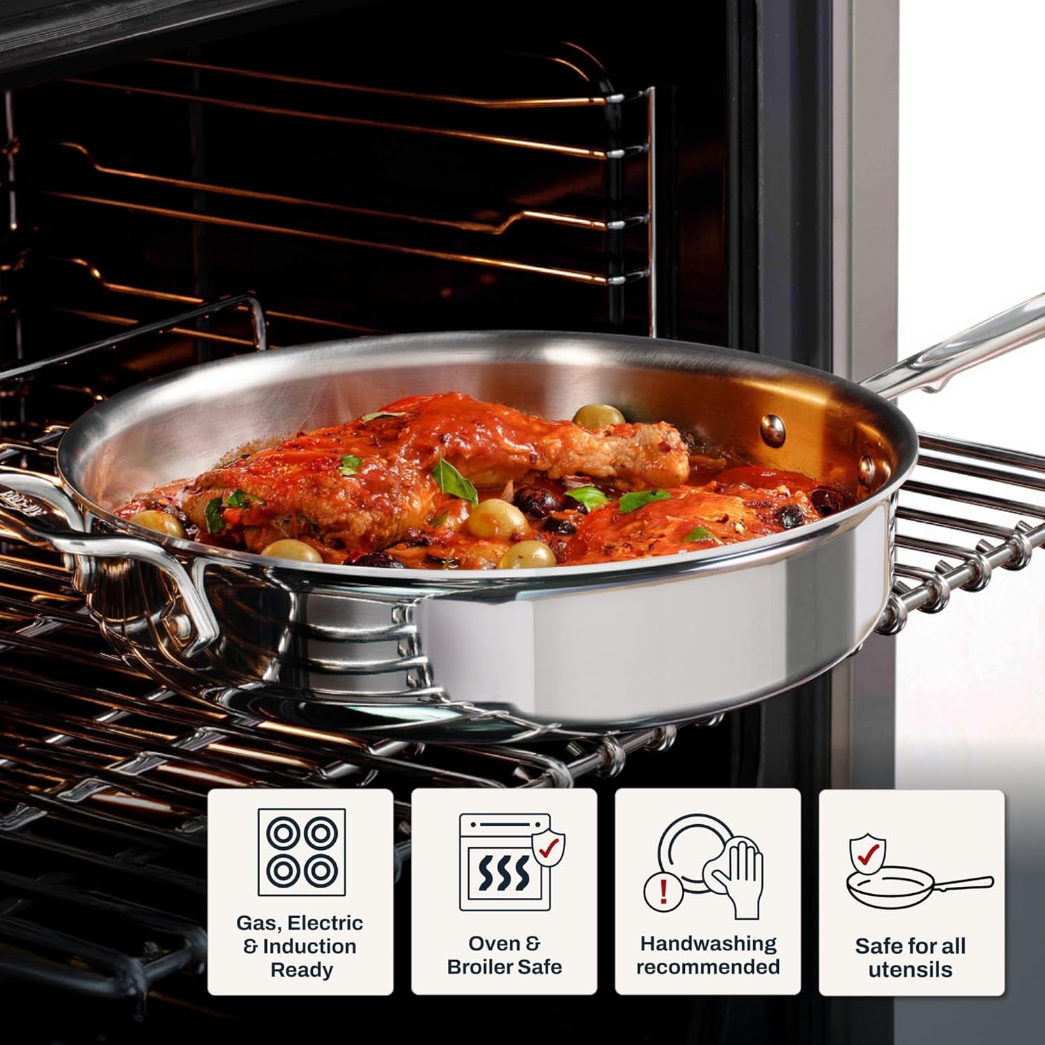 image:imageAllClad D3 Stainless Steel 6 Quart Saute Pan Covered Made in the USA The Original Bonded Professional Cookware Oven Safe amp Induction CompatibleSilver