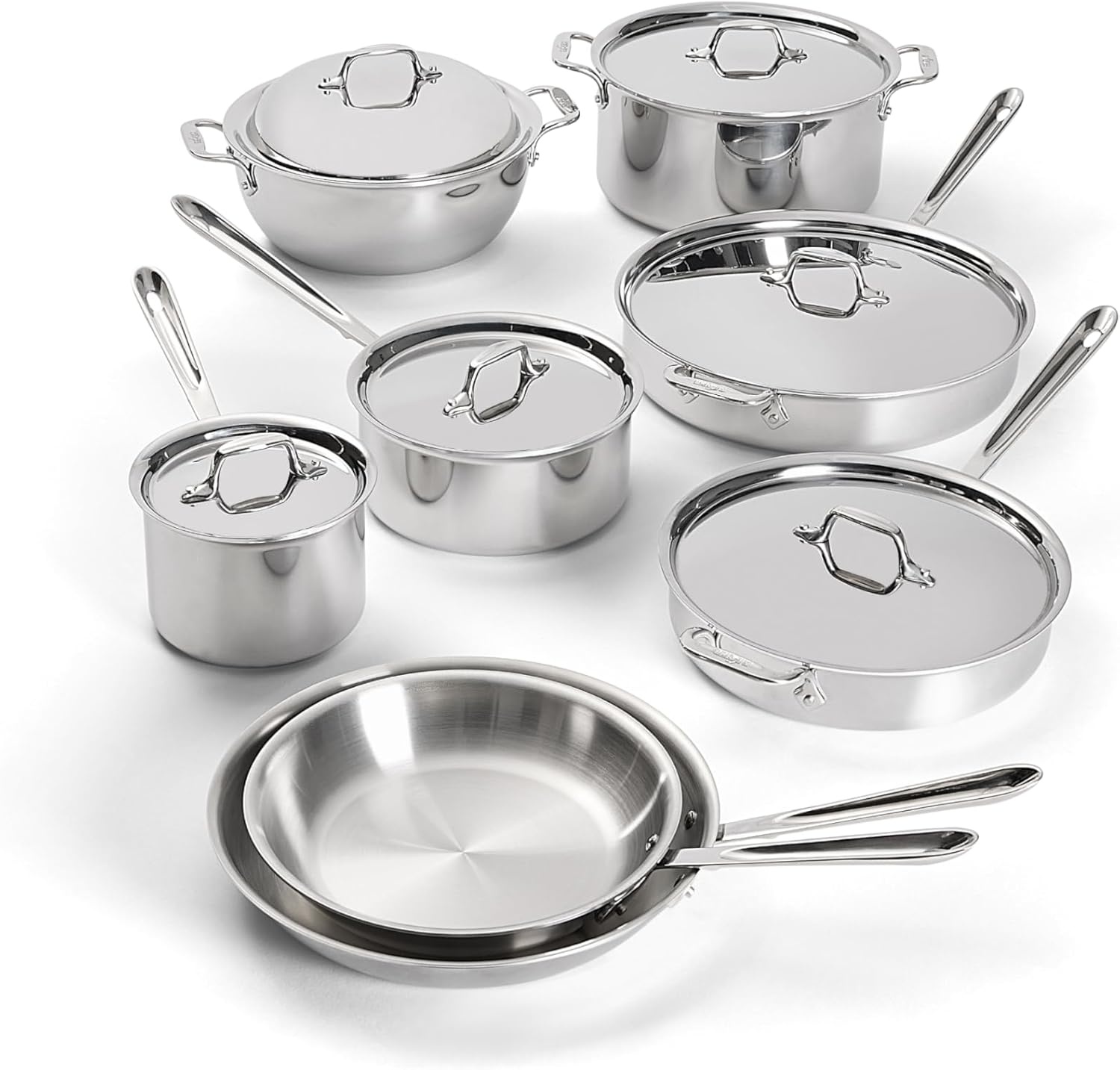 image:imageAllClad D3 Stainless Steel 7 Piece Cookware Set Made in USA Includes Frying Pans Saucepan Sautpan Stockpot Professional Grade Oven Safe amp Induction CompatibleSilver